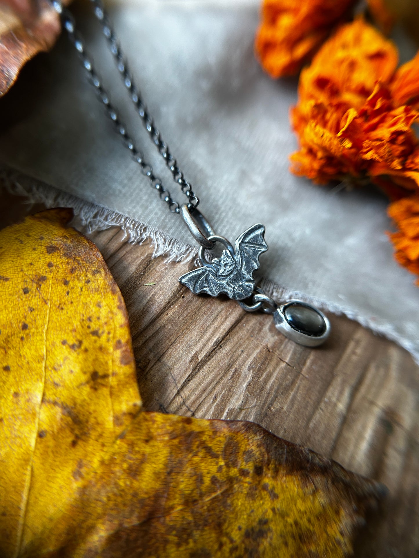 Bat Necklace with star sapphire- sterling silver jewelry- PRE ORDER