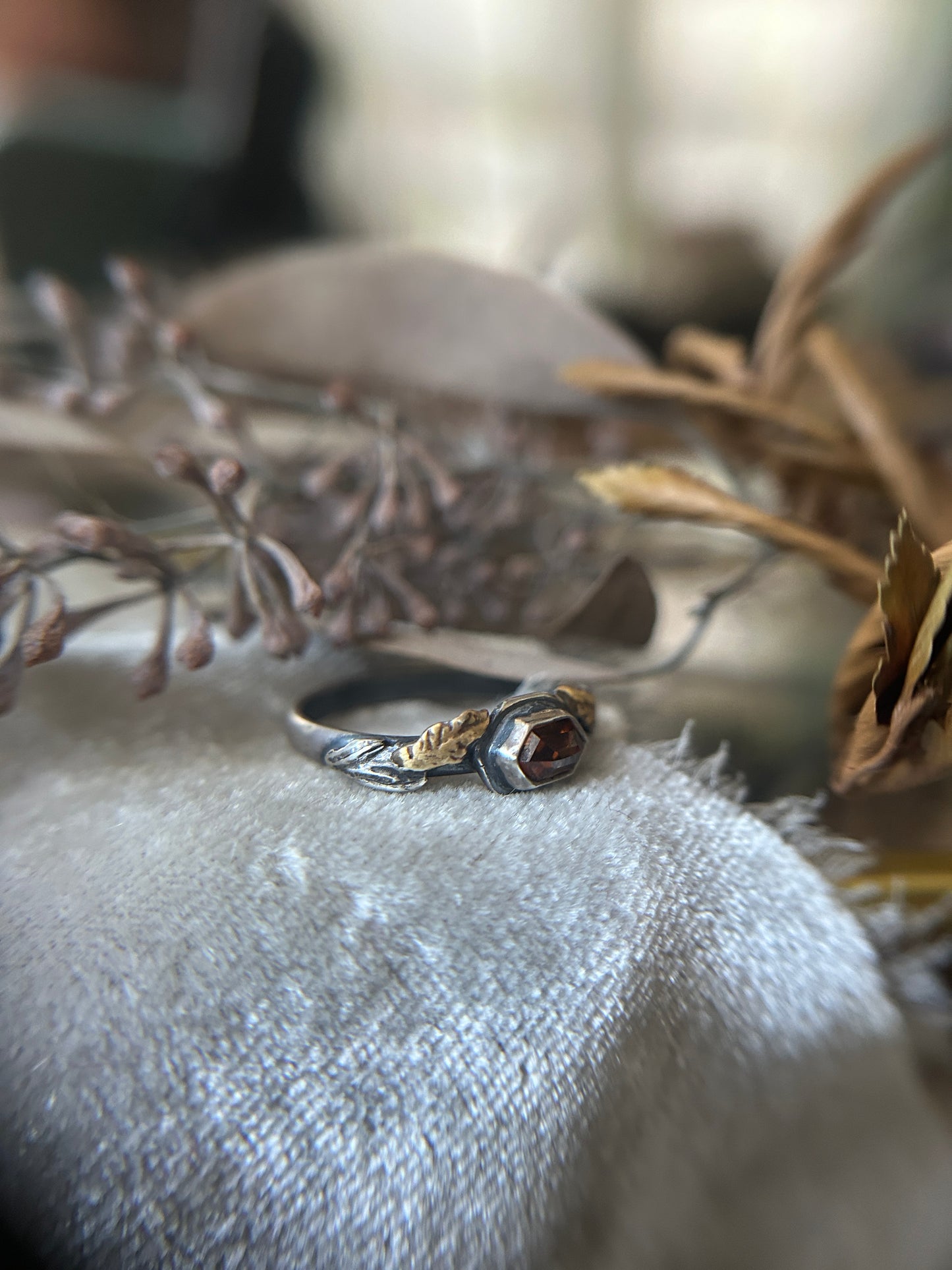 Ready to ship Goldenrod ring- size 8-9 hexagon zircon ring with sterling silver and brass