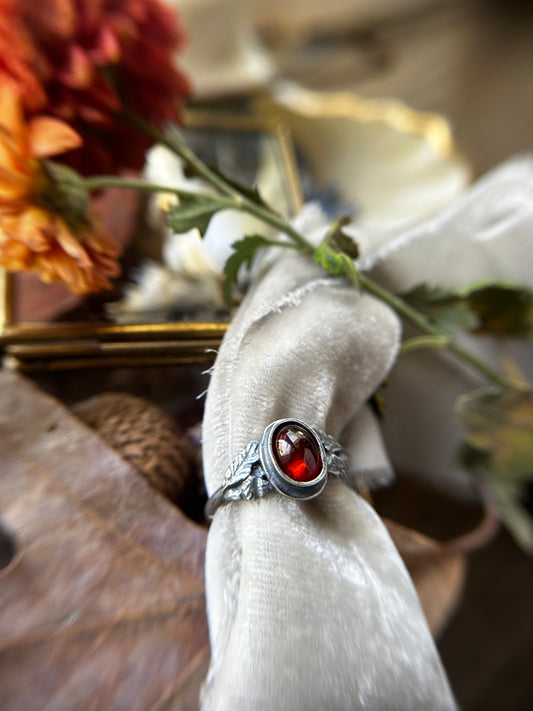 Oak and Acorn Ring in choice of zircon or hessonite garnet- sterling silver jewelry