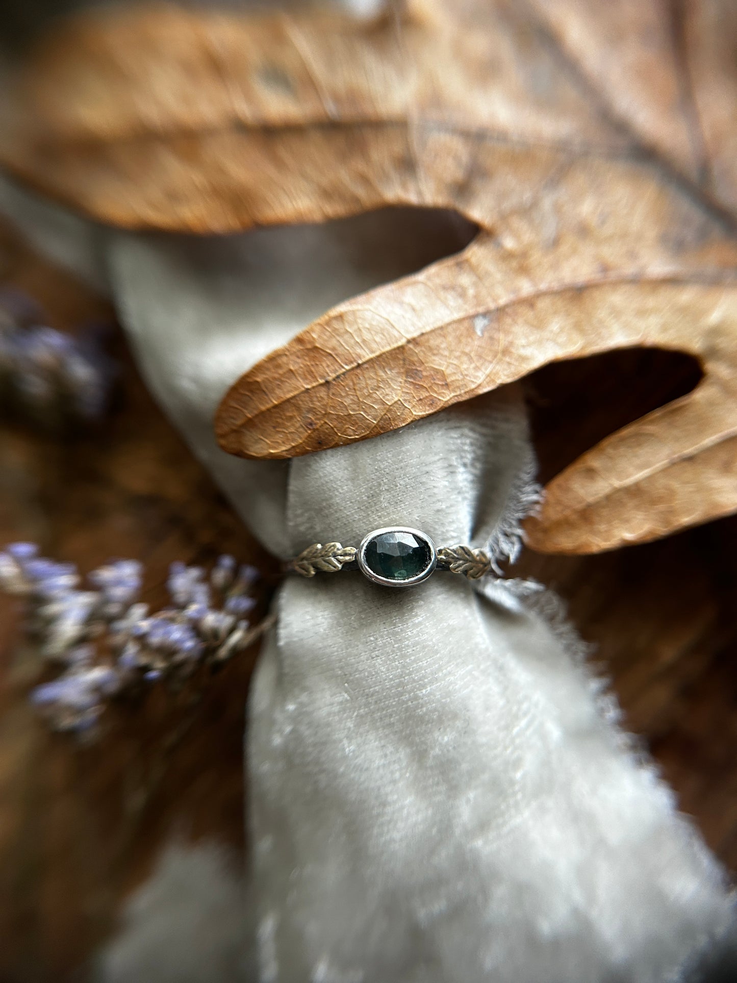 Woodland leaf stackable ring- choice of gemstone, leaves, and ring size sterling silver with choice of brass or copper made to order jewelry