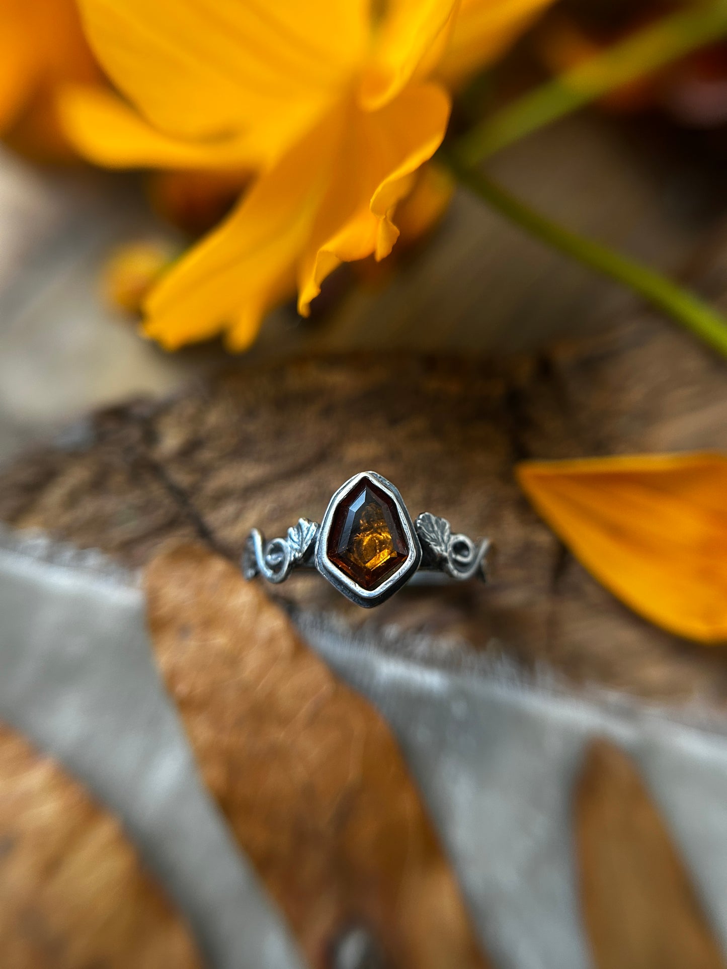 Pumpkin Rings with Hessonite Garnet gems- Sterling silver jewelry