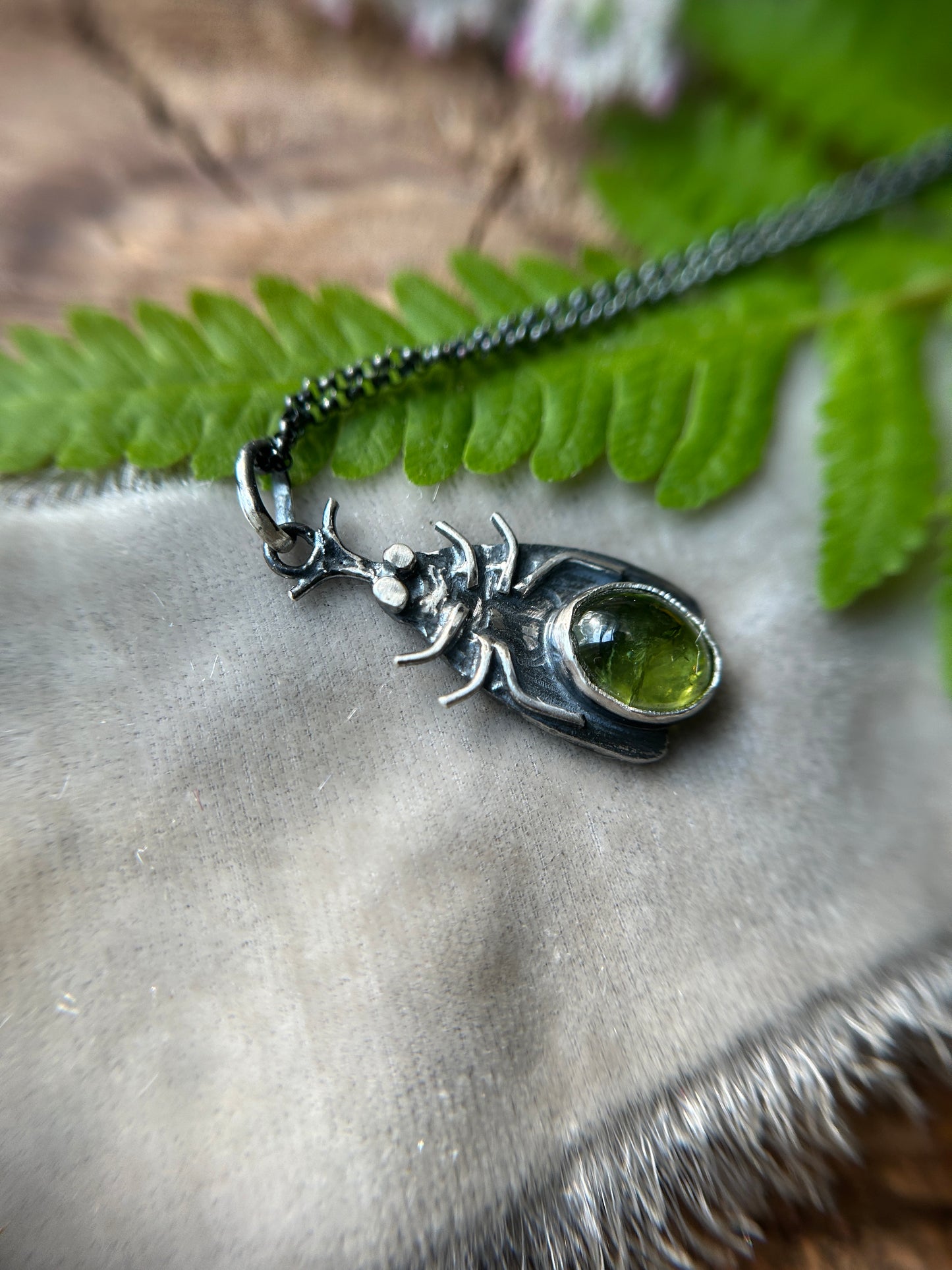 Firefly necklaces- moonstone or peridot-sterling silver handmade jewelry