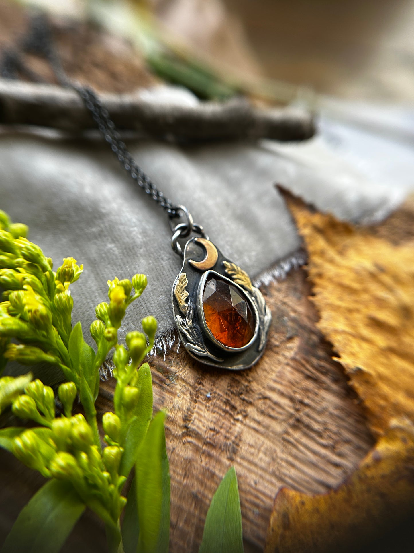 Goldenrod Moon Citrine Necklace- discounted-sterling silver and brass jewelry