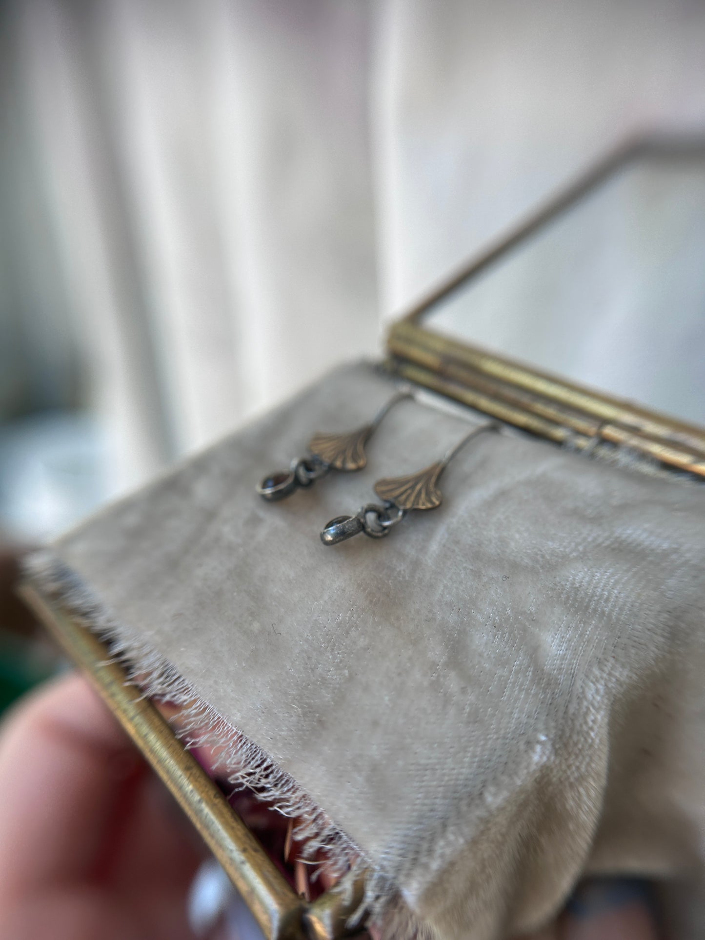 Woodland Gingko leaf earring- Sterling silver with brass jewelry