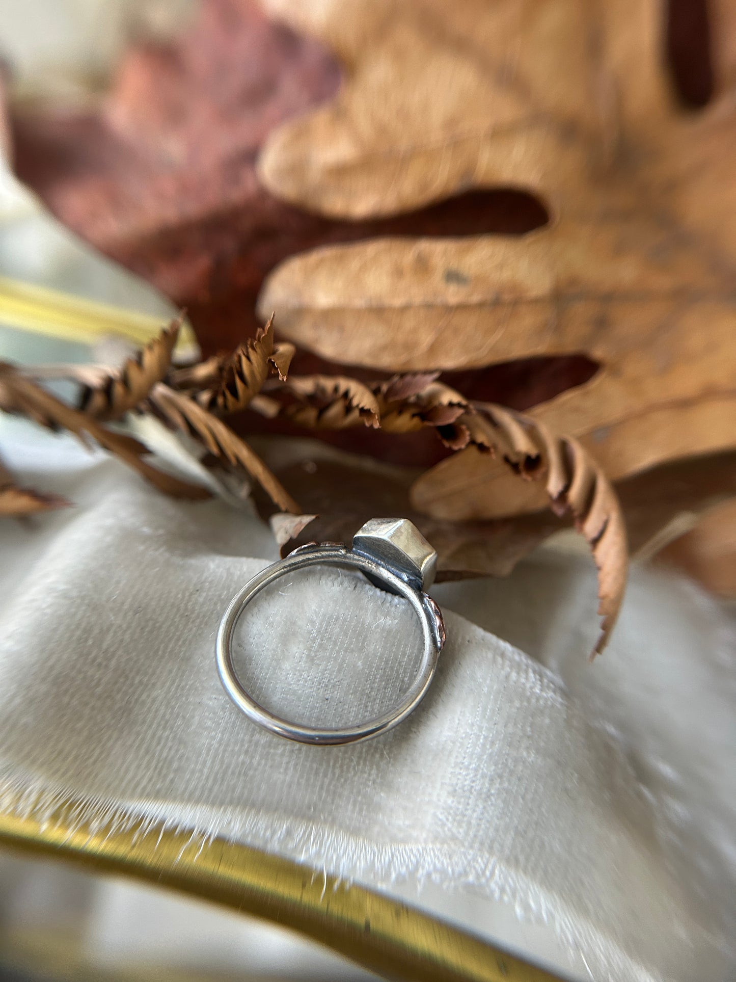 Preorder-autumn peach quartz oak leaf ring with your choice of under gem design- Sterling silver jewelry
