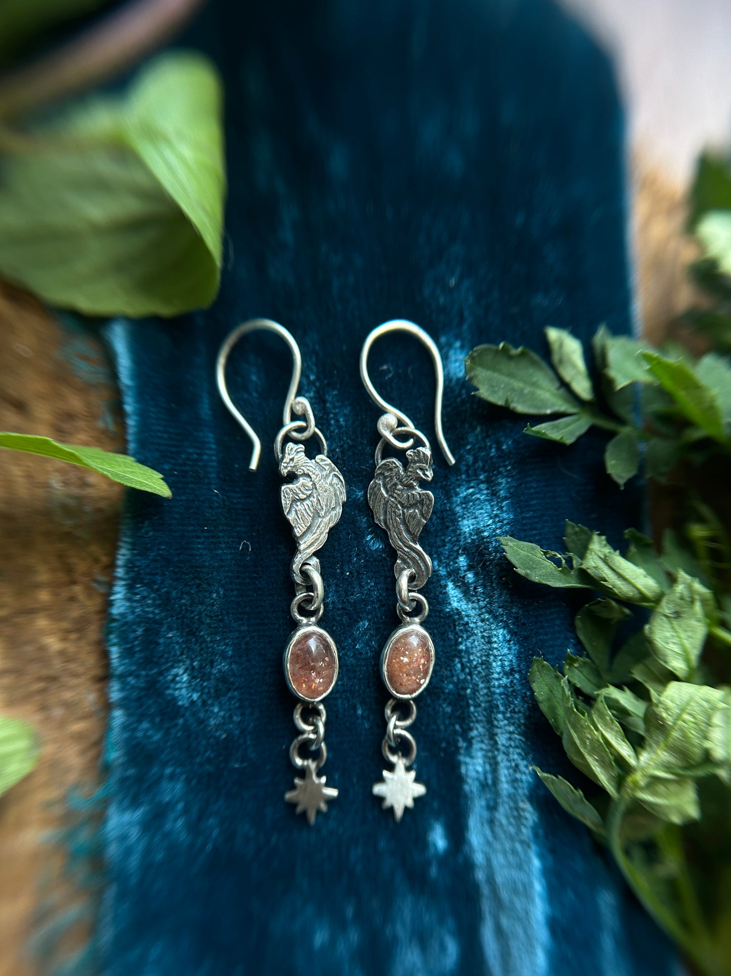 Phoenix Fire Earrings- sunstone and sterling silver jewelry