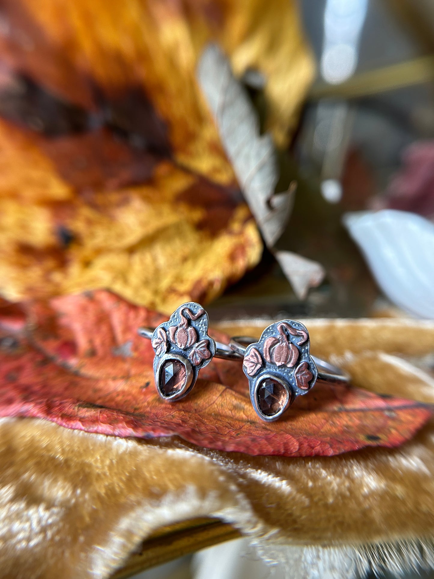 Ready to ship pumpkin rings sizes 6.75,8, 9 in zircon and black moonstone