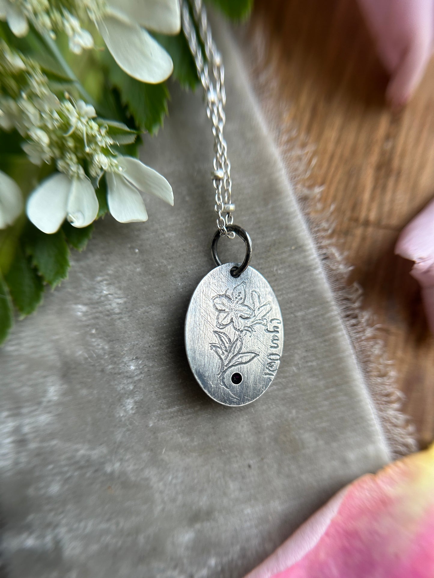 Azalea with rhodolite garnet necklace- Sterling silver jewelry