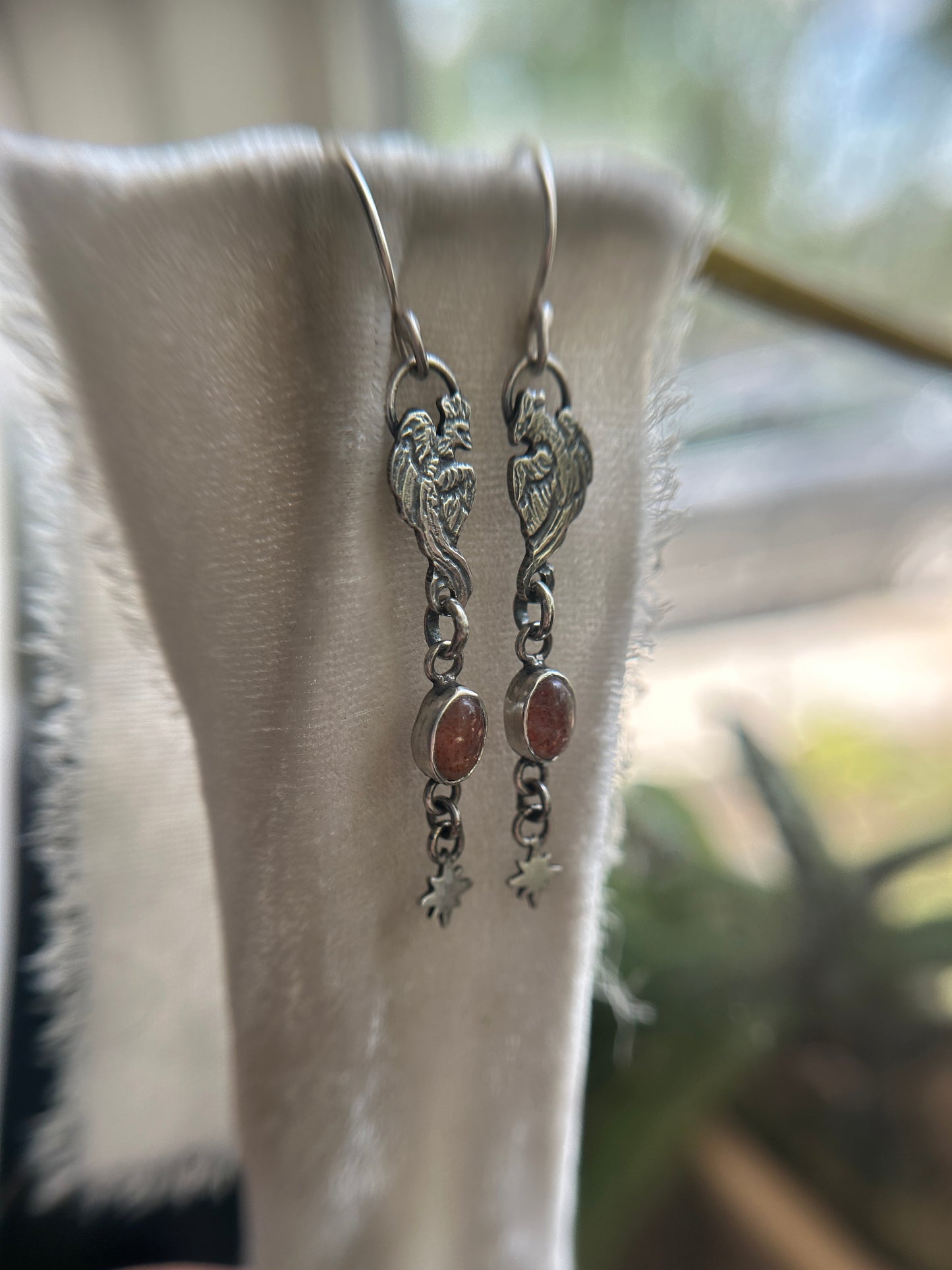 Phoenix Fire Earrings- sunstone and sterling silver jewelry