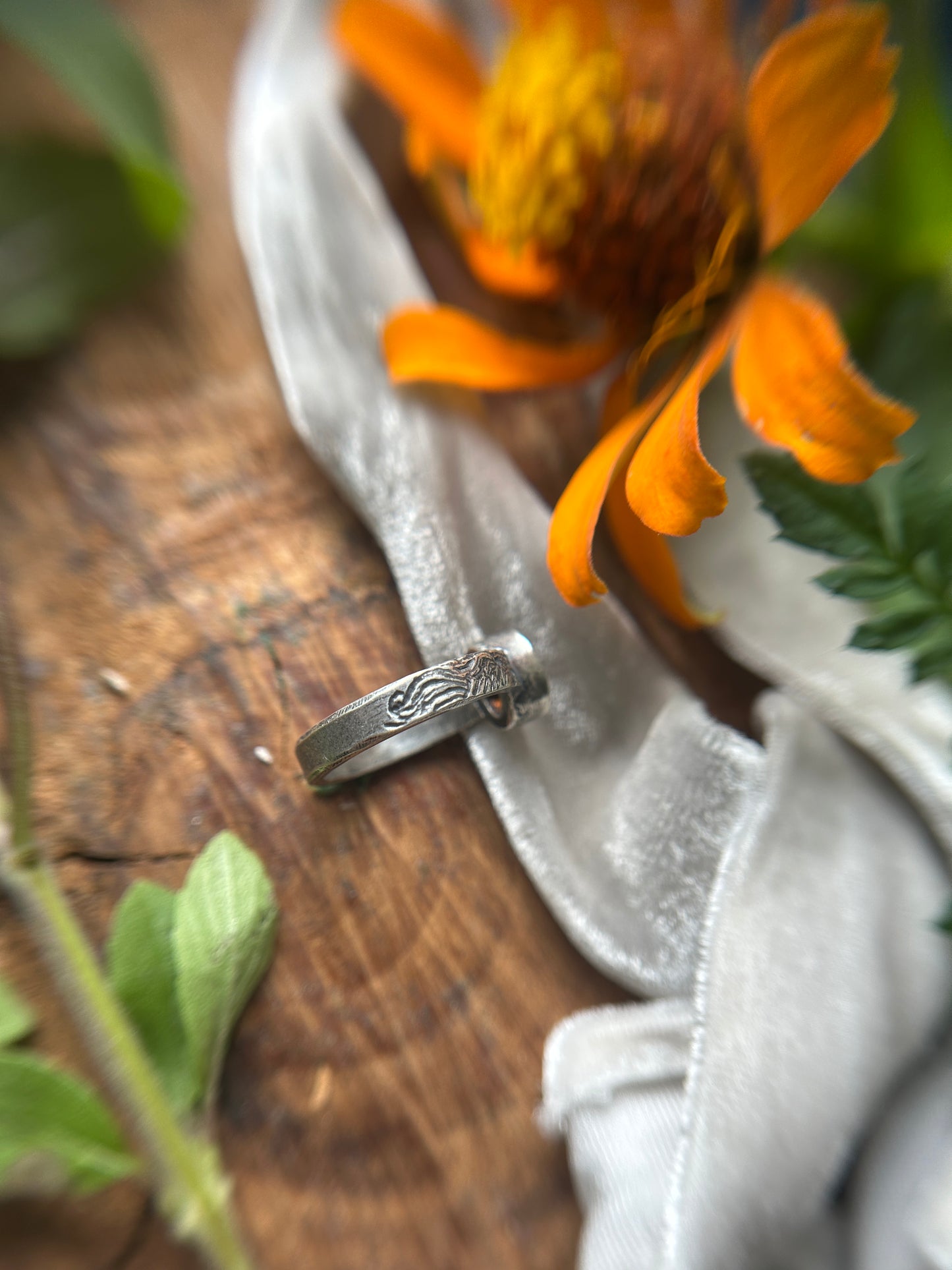 Phoenix in Flight engraved ring with Hessonite Garnet- sterling silver jewelry