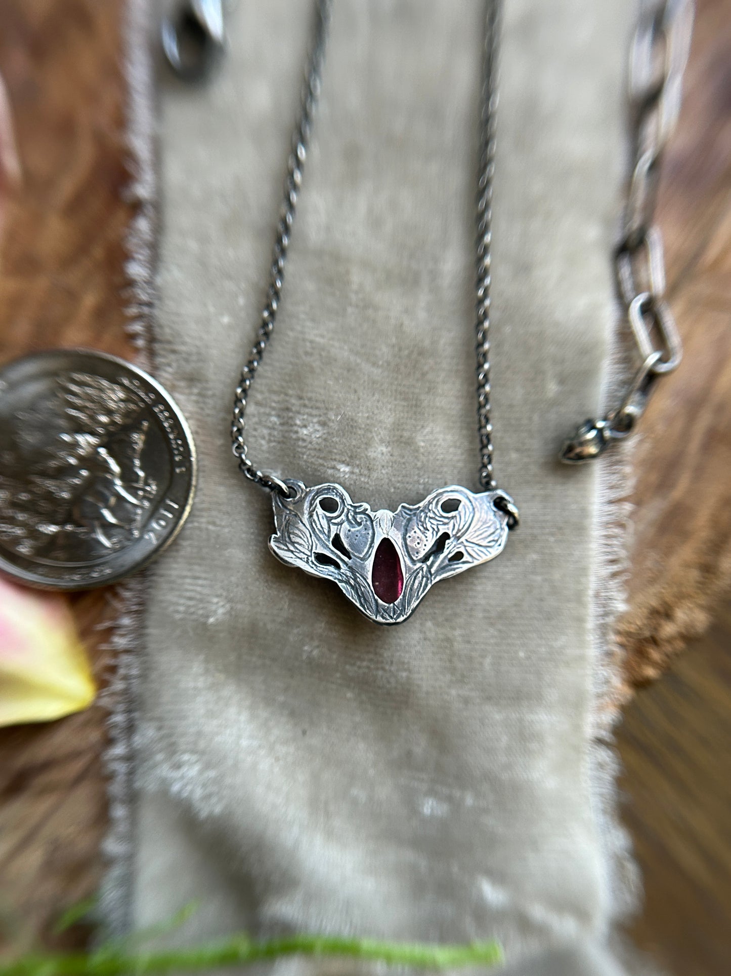 Pink Tourmaline Strawberry necklace- Sterling silver jewelry