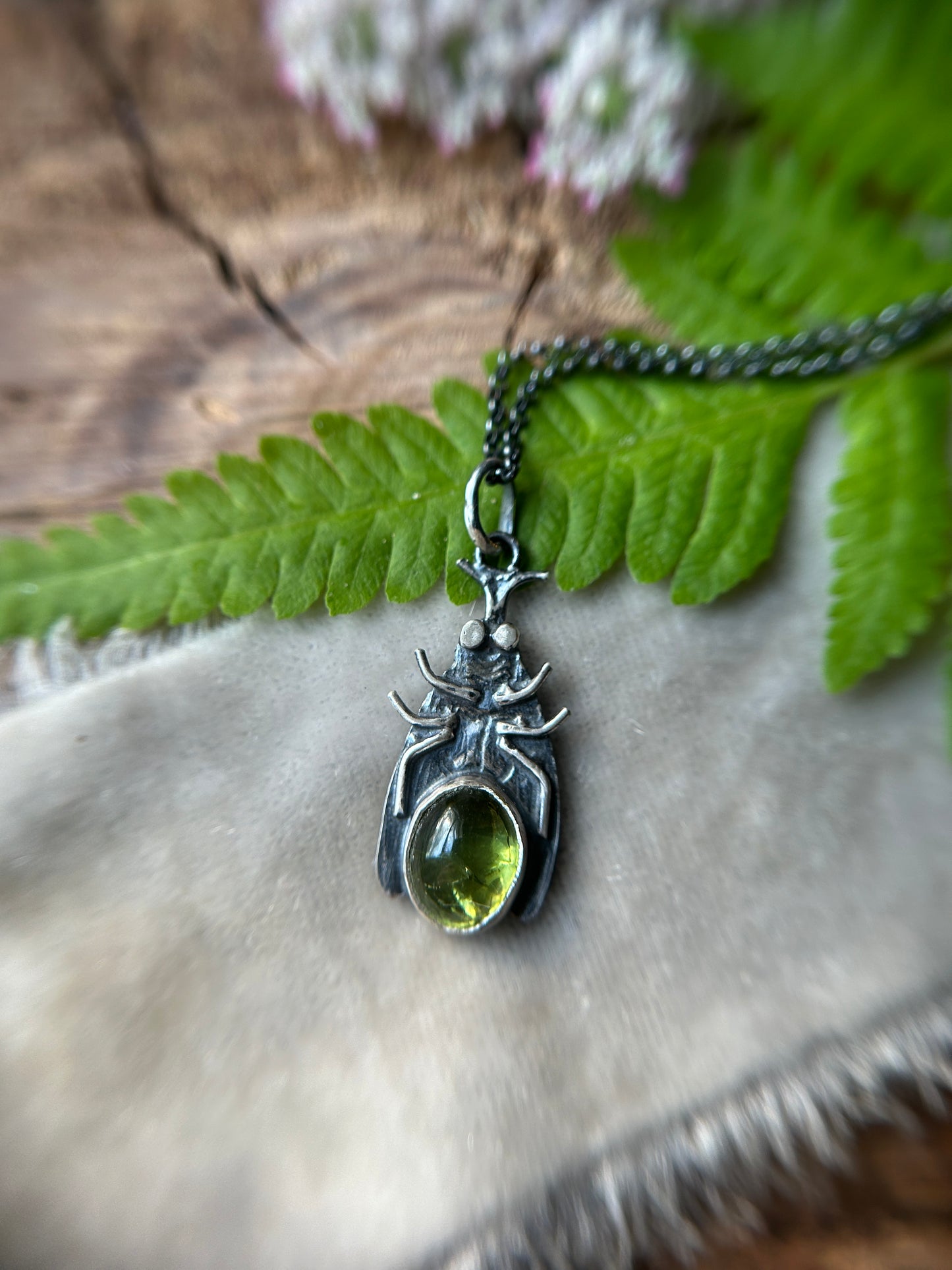 Firefly necklaces- moonstone or peridot-sterling silver handmade jewelry