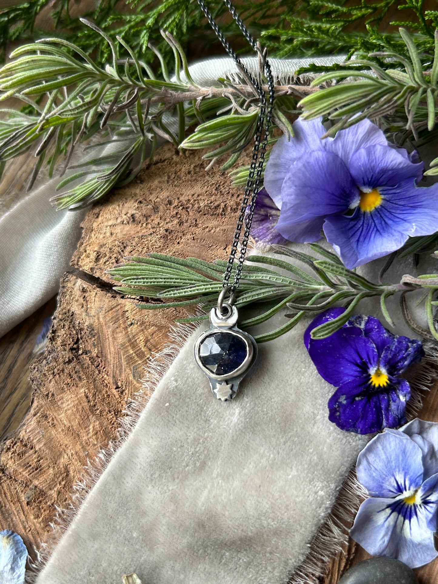 Iolite Moon and Star Necklace- sterling silver jewelry