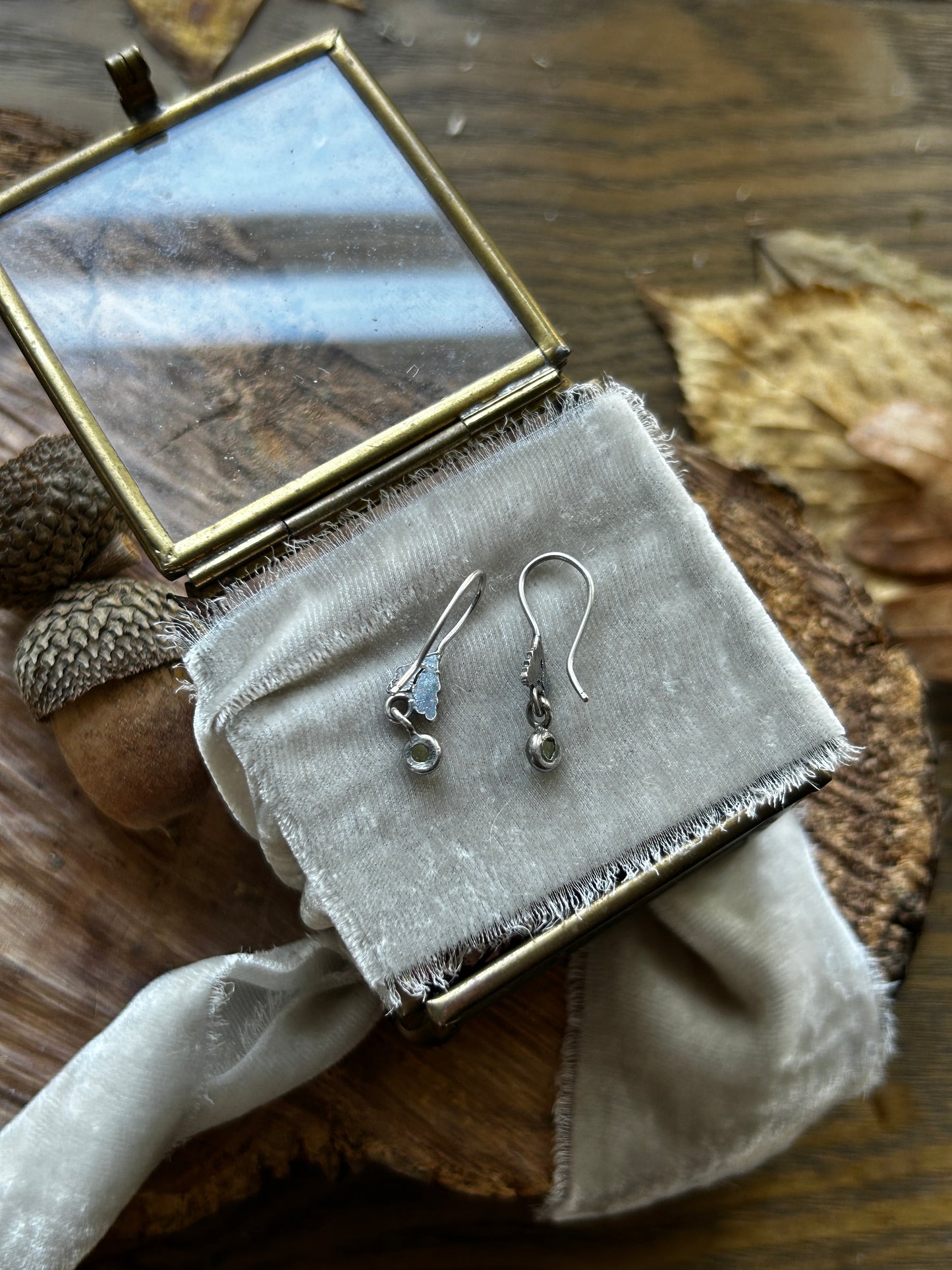 Oak leaf and Acorn Earrings- Sterling silver jewelry with gemstone charm