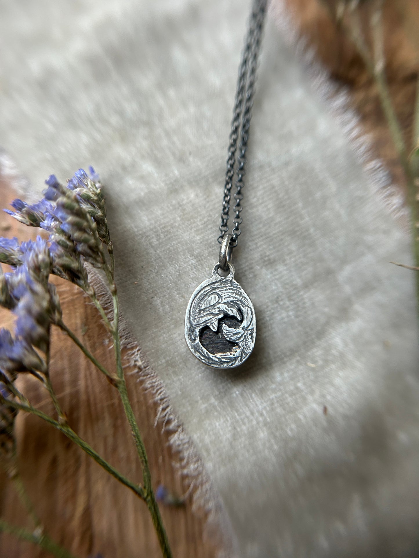 Mournful Orca with Black Moonstone Necklace- sterling silver jewelry