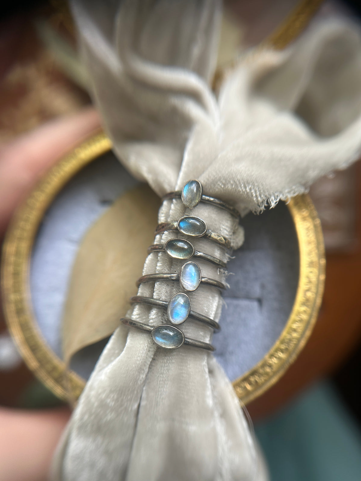 Oval Labradorite or Moonstone Stacking Ring- sterling silver jewelry