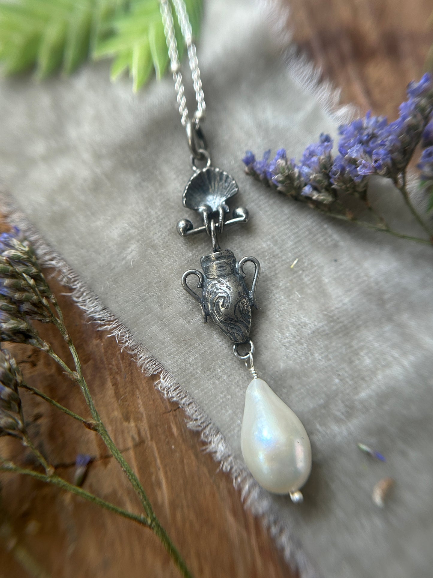 Urn of the Sea Necklace PREORDER-choice of pearl or kyanite- sterling silver jewelry
