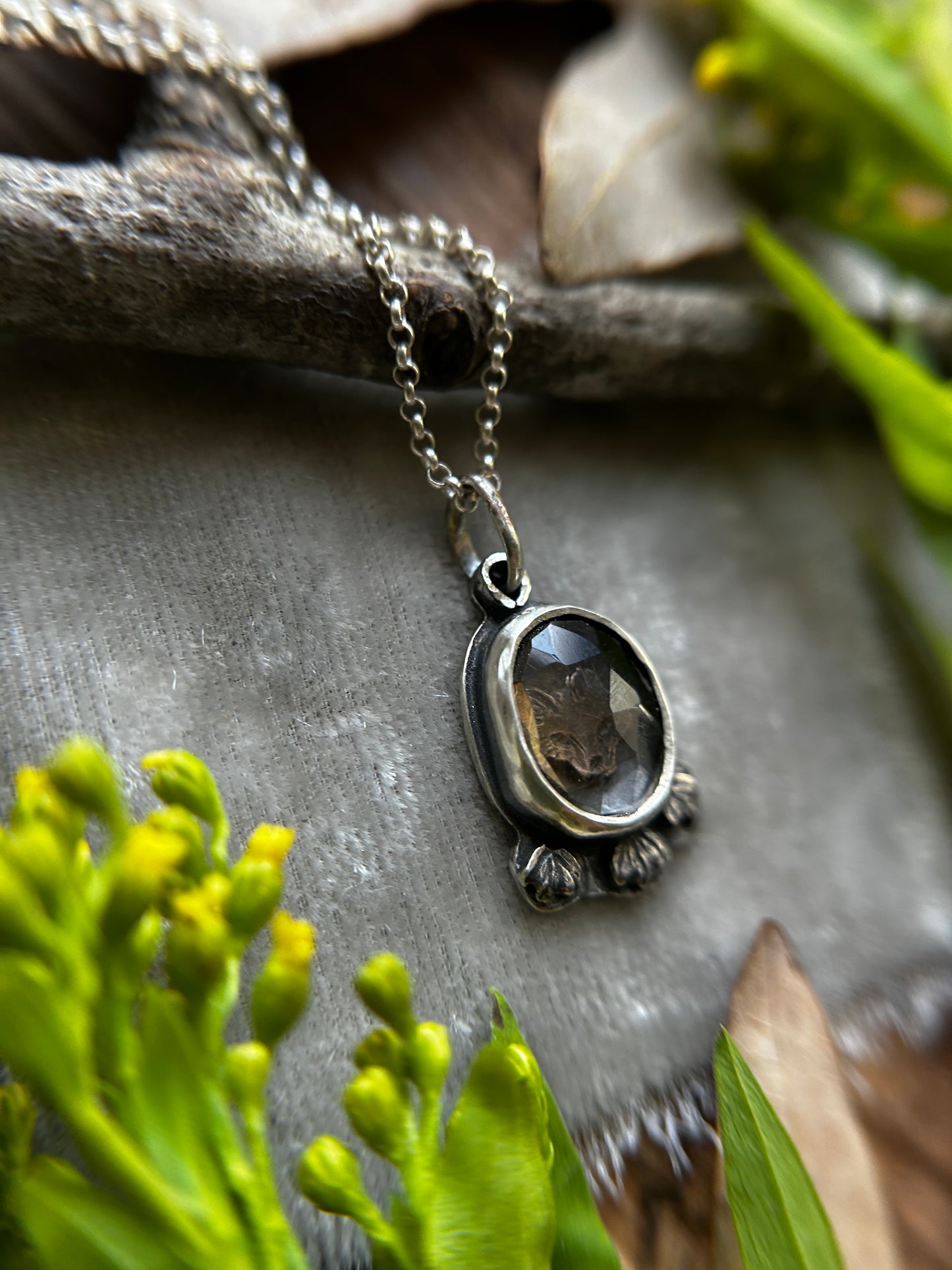 Forest Fox Necklace in Imperial Topaz or Smoky Quartz- sterling silver copper jewelry