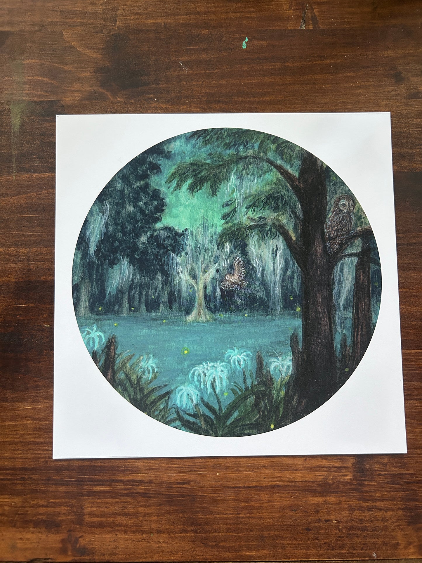 Night Ghosts of the Swamp- Art print of watercolor swamp scene