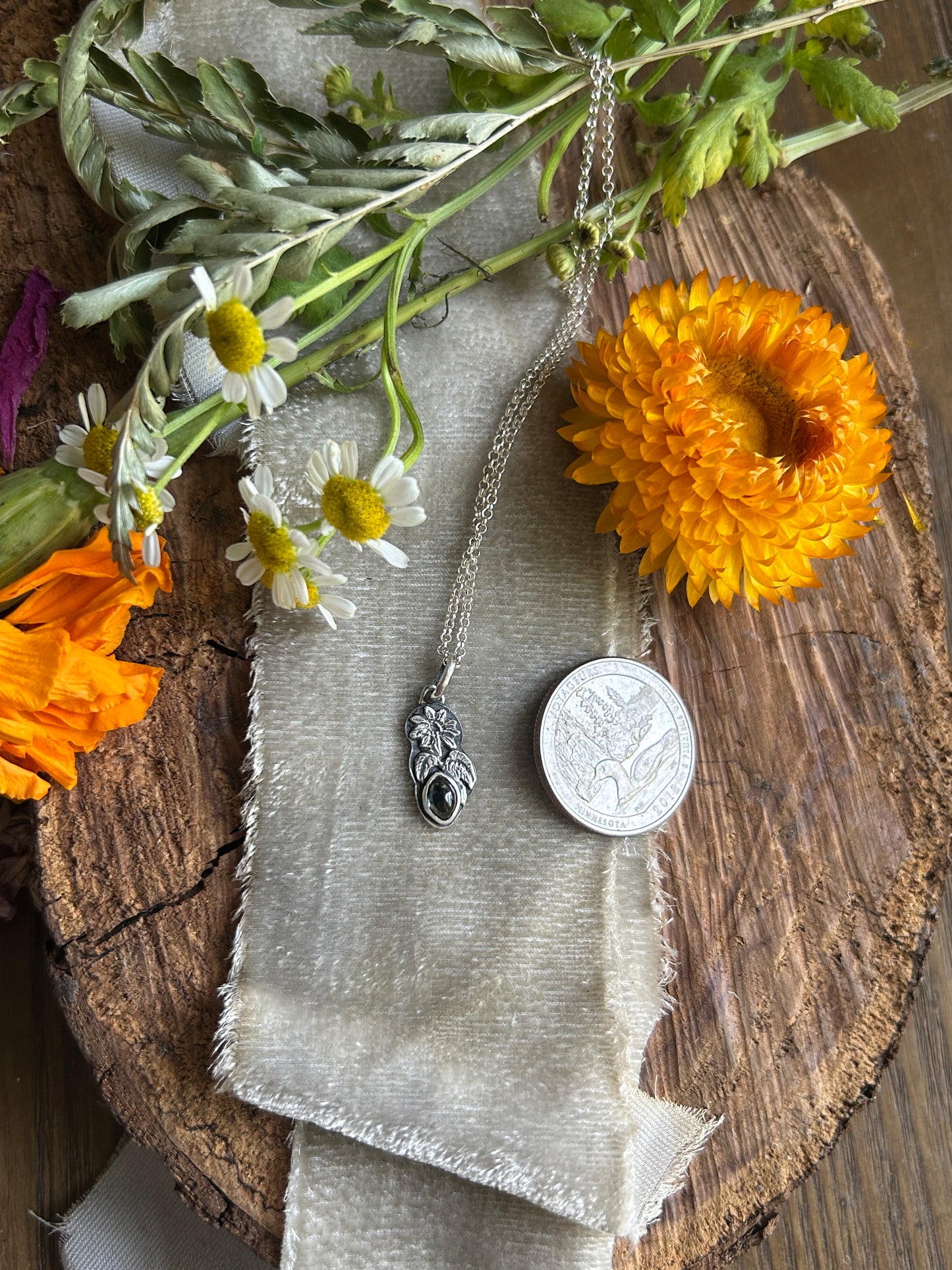 Songea sapphire sunflower necklace- Sterling silver jewelry