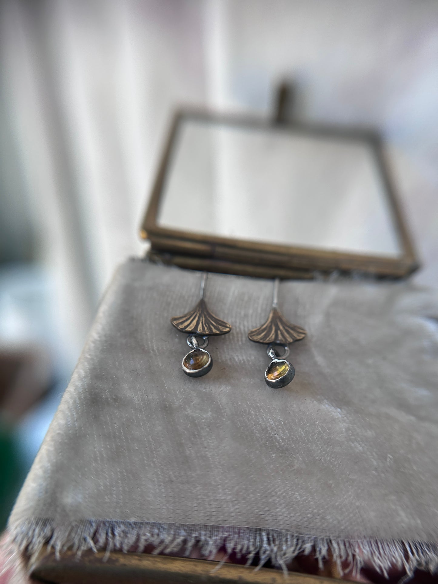 Woodland Gingko leaf earring- Sterling silver with brass jewelry