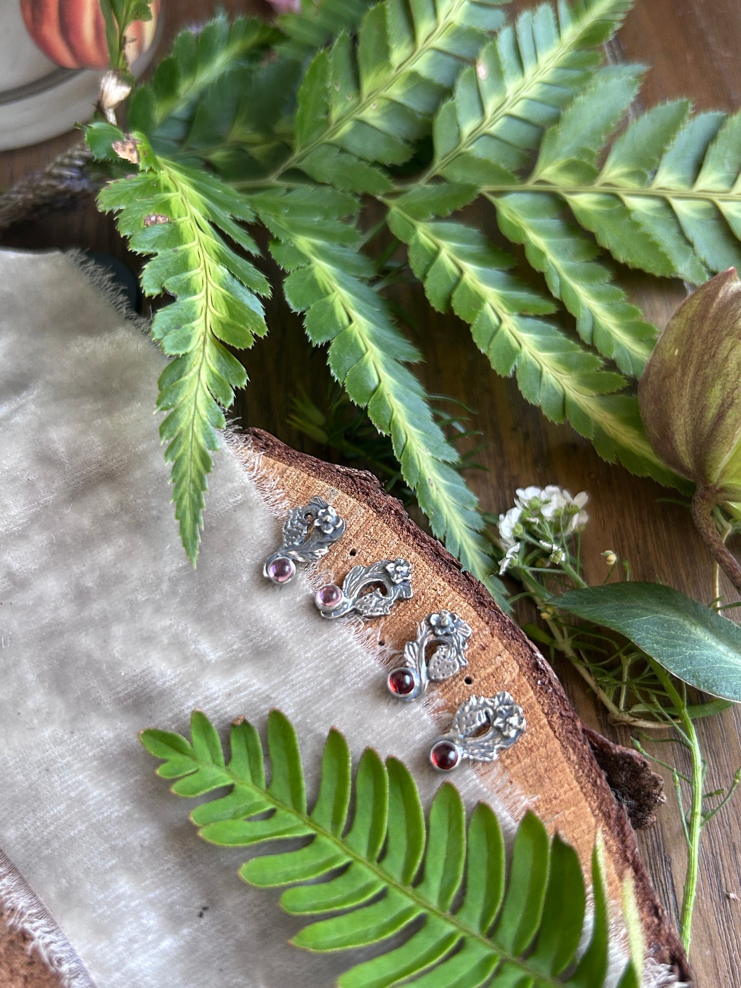 Strawberry post earrings- PREORDER-your choice of pink tourmaline or red garnet- Sterling silver earrings