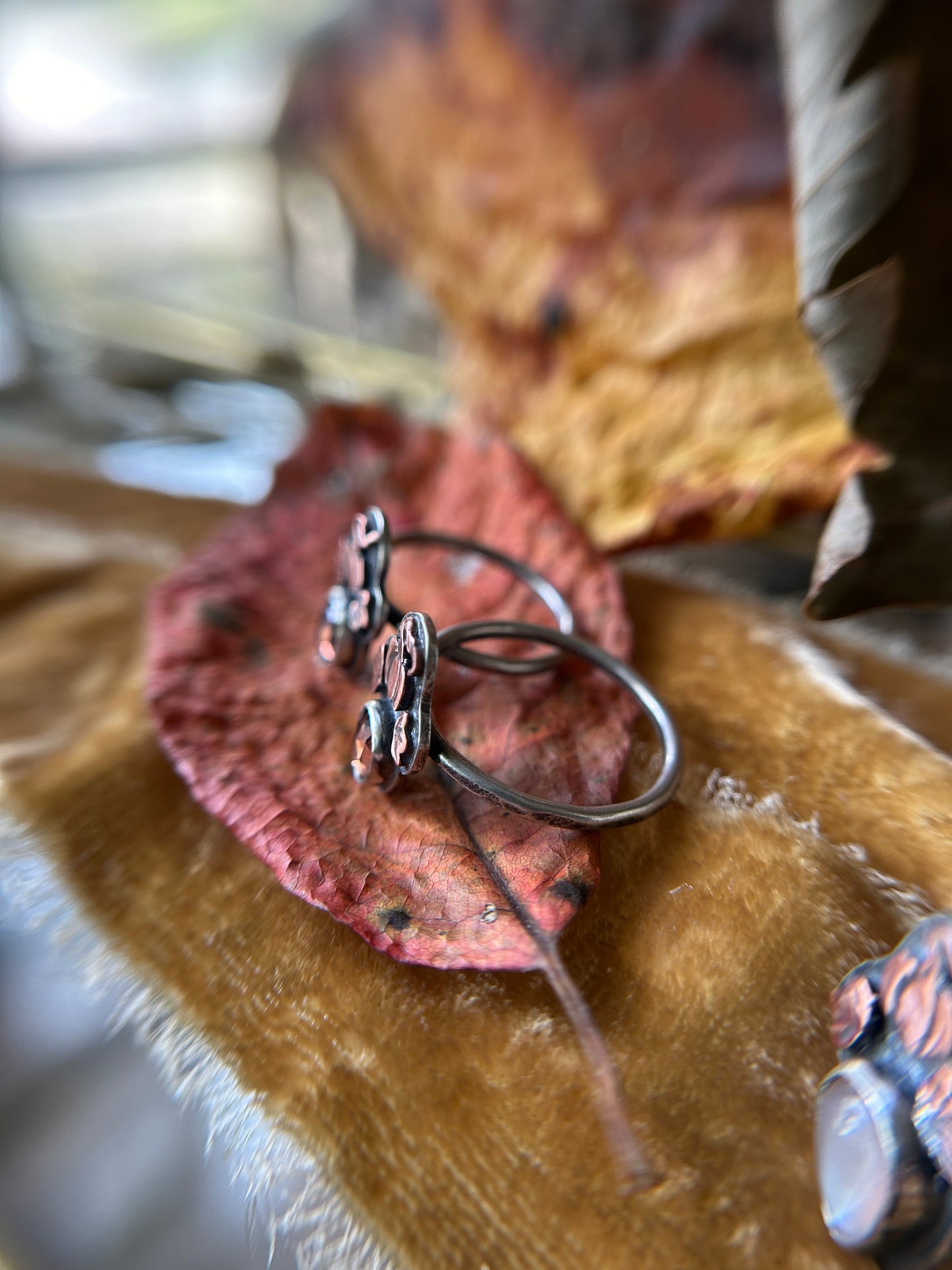 Ready to ship pumpkin rings sizes 6.75,8, 9 in zircon and black moonstone