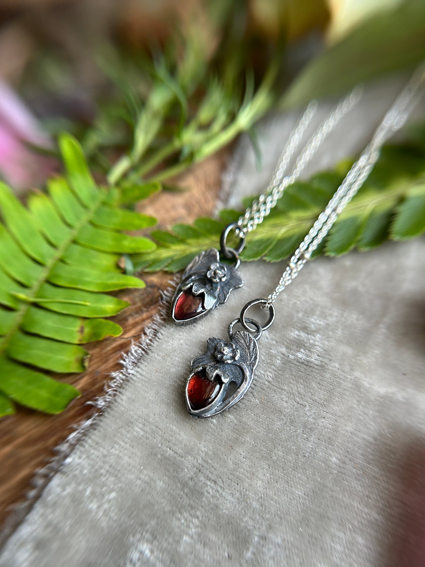 Strawberry red garnet necklace- Sterling silver jewelry