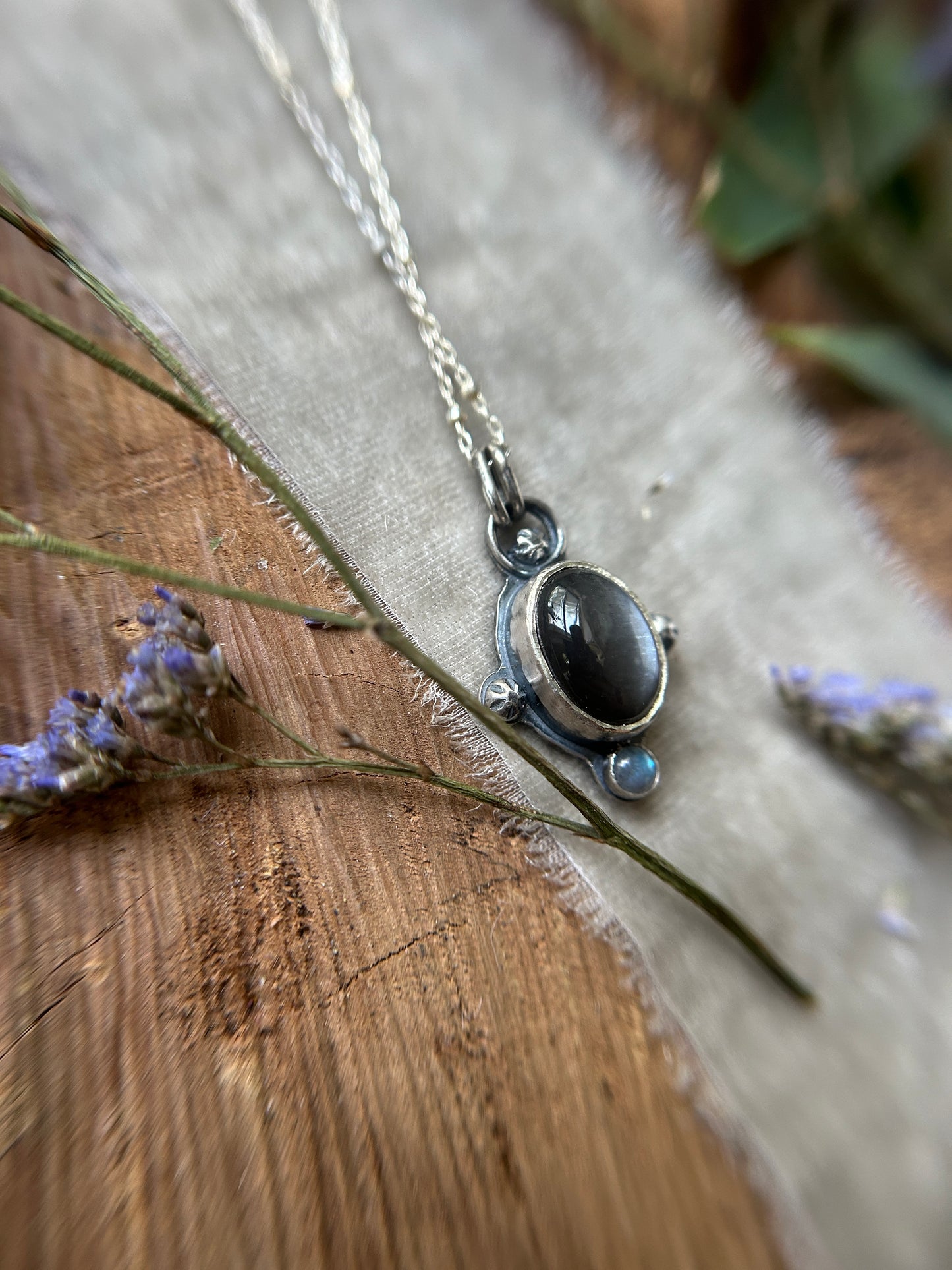 Grey Moonstone with stormy seas selkie back and labradorite necklace- sterling silver jewelry