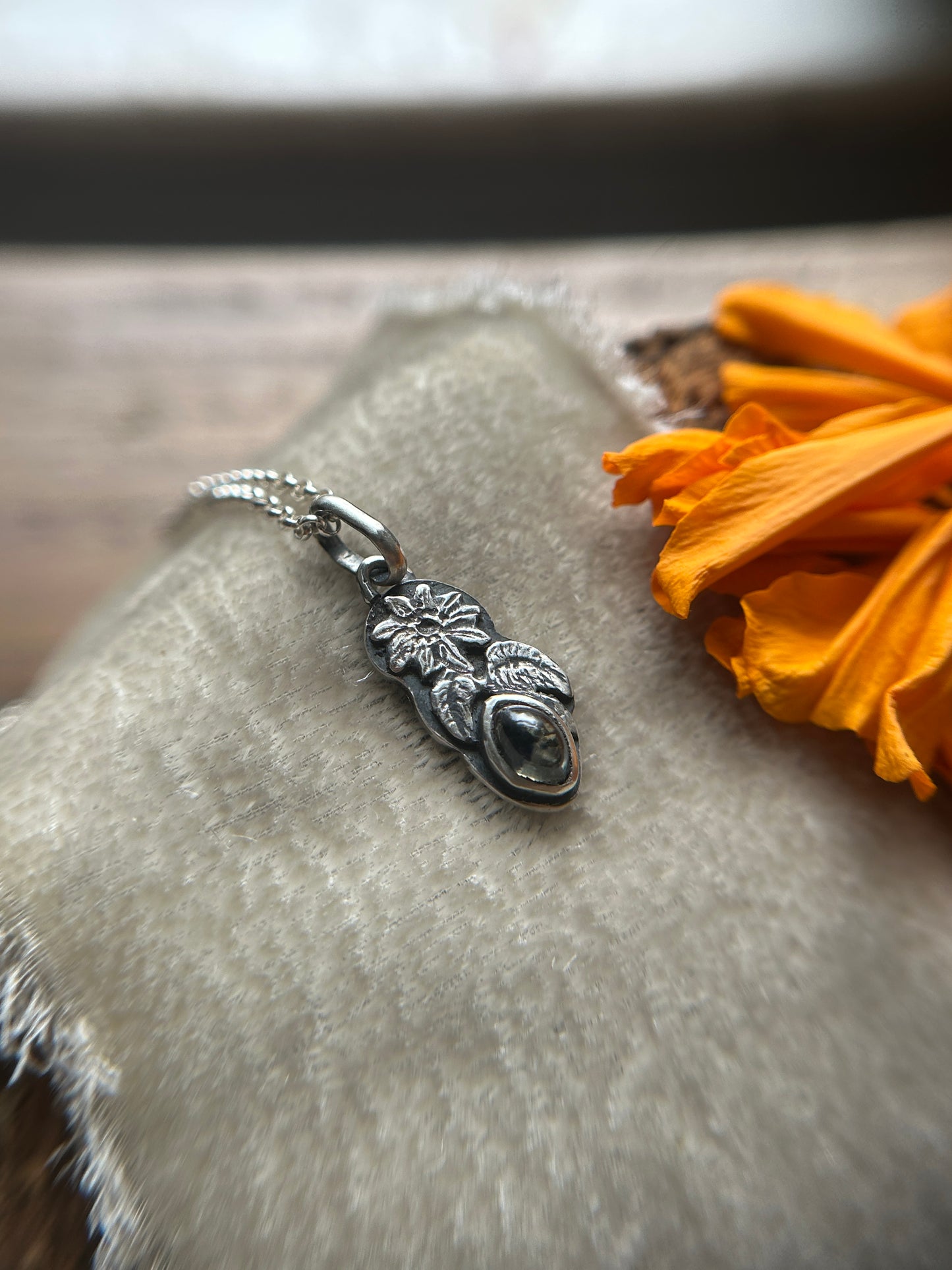 Songea sapphire sunflower necklace- Sterling silver jewelry
