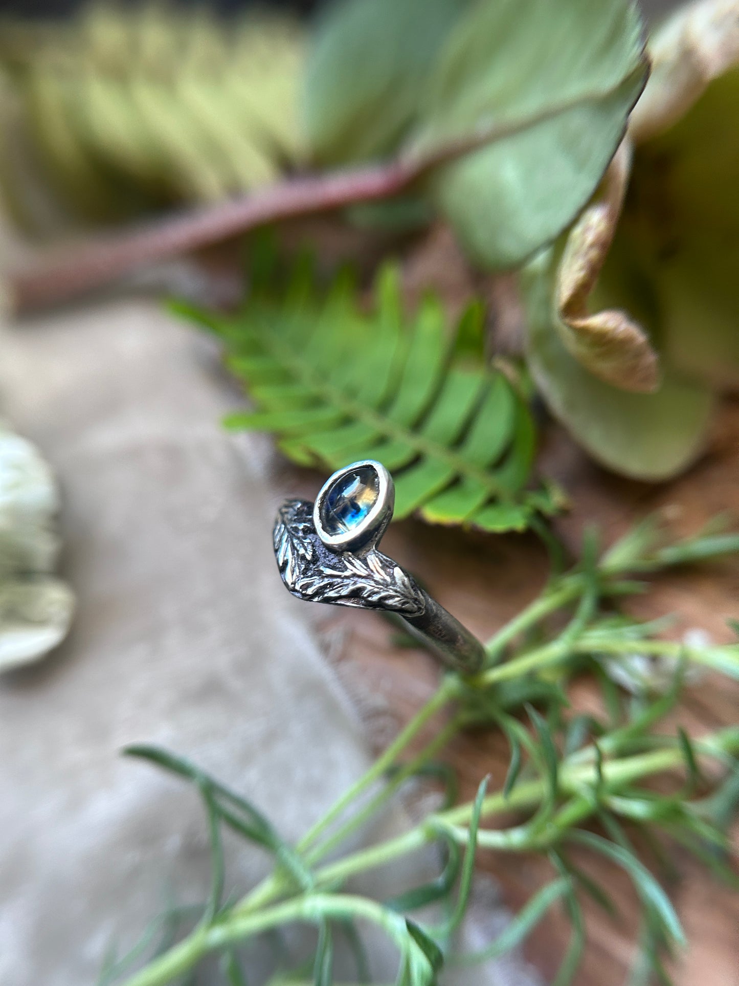 Mugwort songea sapphire ring- Sterling silver jewelry