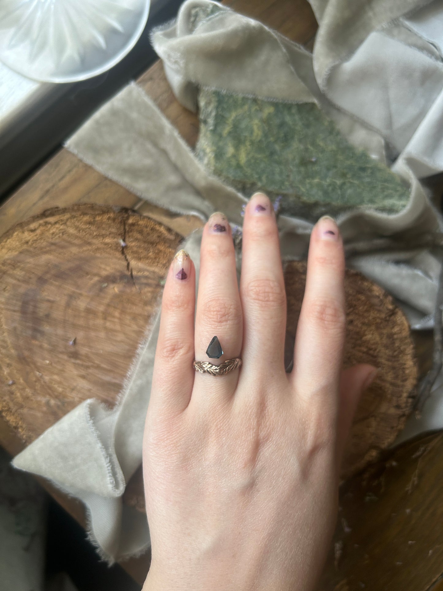 London Blue Topaz Memento Mori Skull and Waves Ring- sterling silver jewelry- MADE TO ORDER