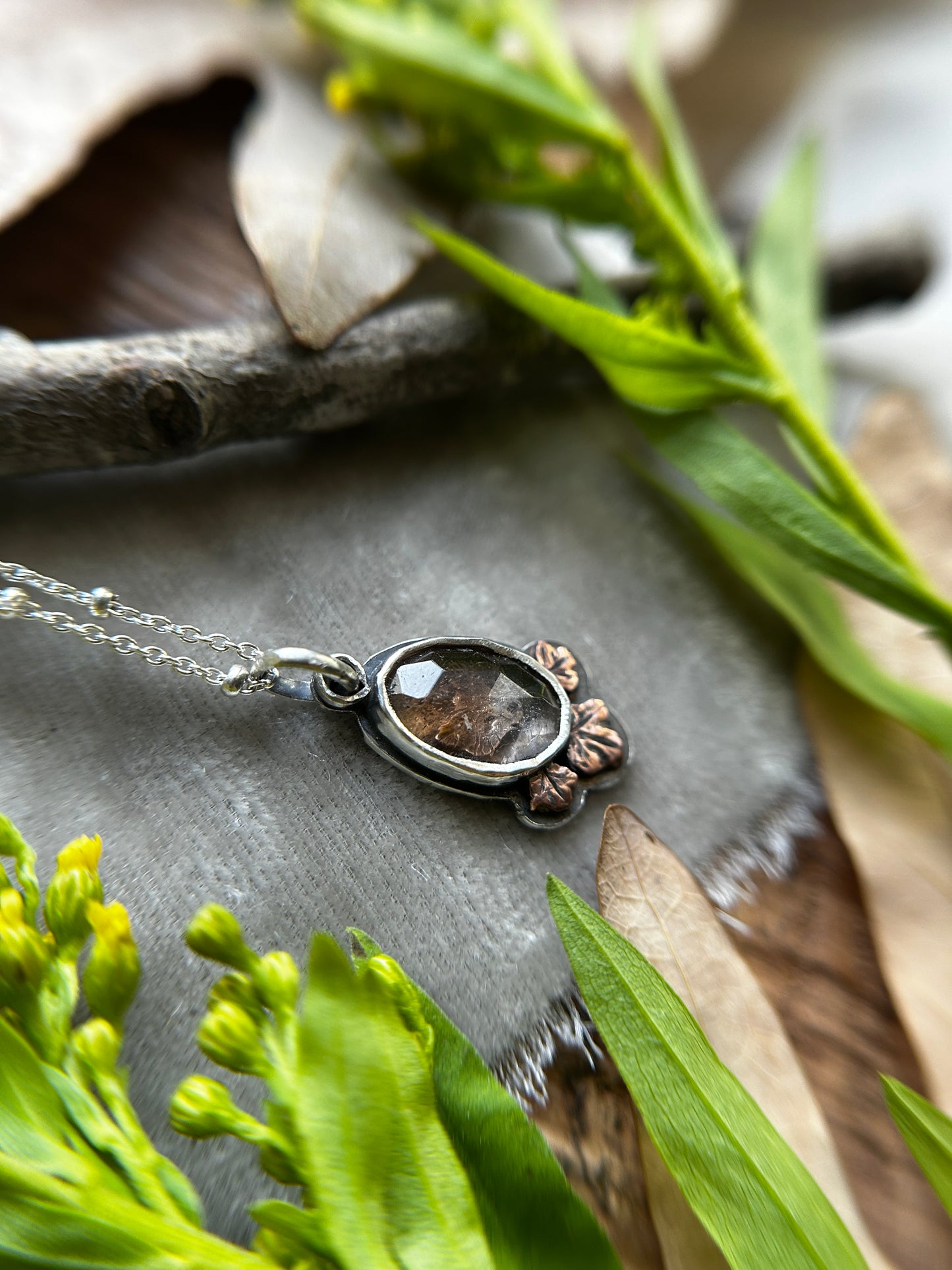 Forest Fox Necklace in Imperial Topaz or Smoky Quartz- sterling silver copper jewelry