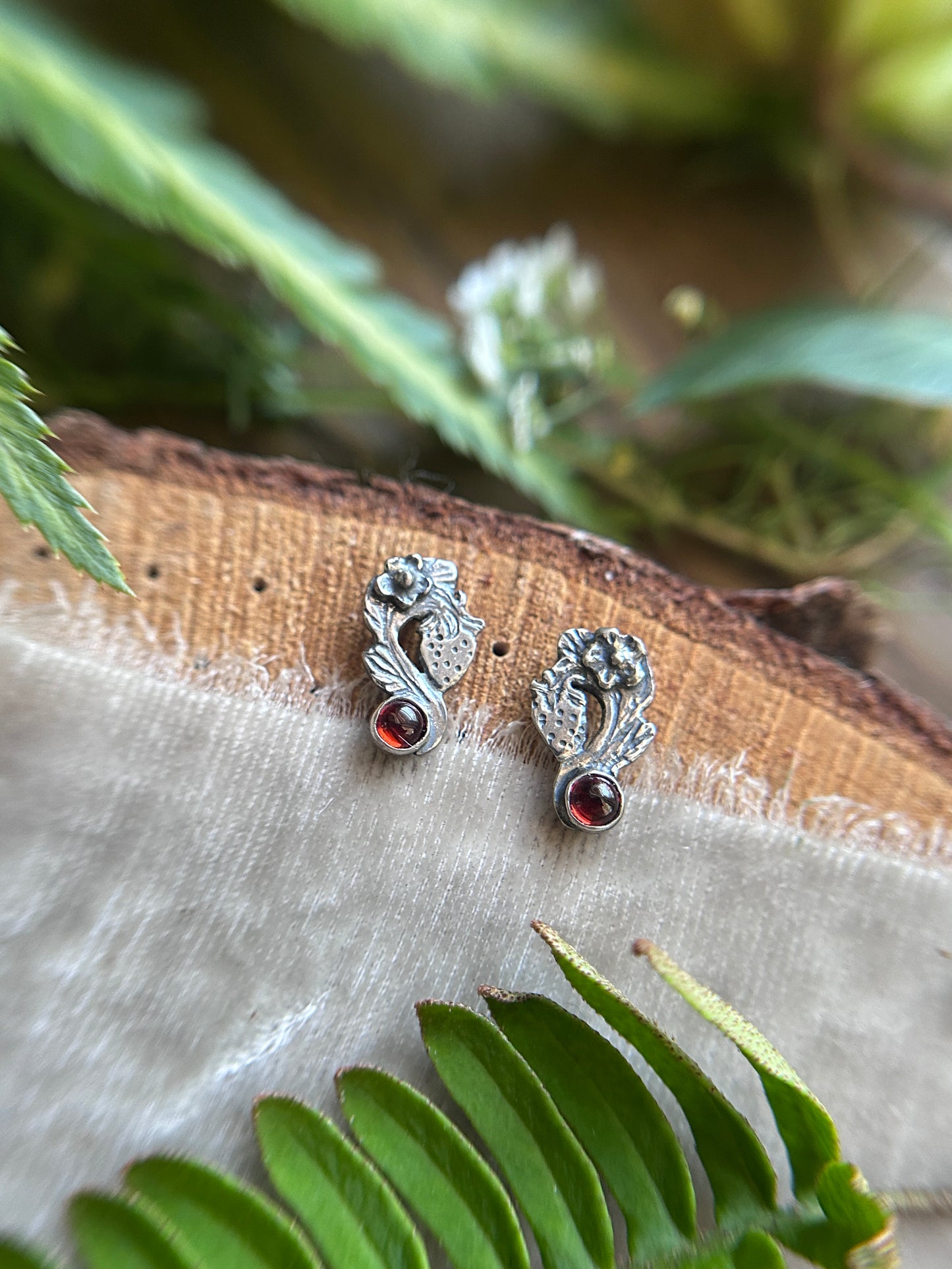 Strawberry post earrings- PREORDER-your choice of pink tourmaline or red garnet- Sterling silver earrings