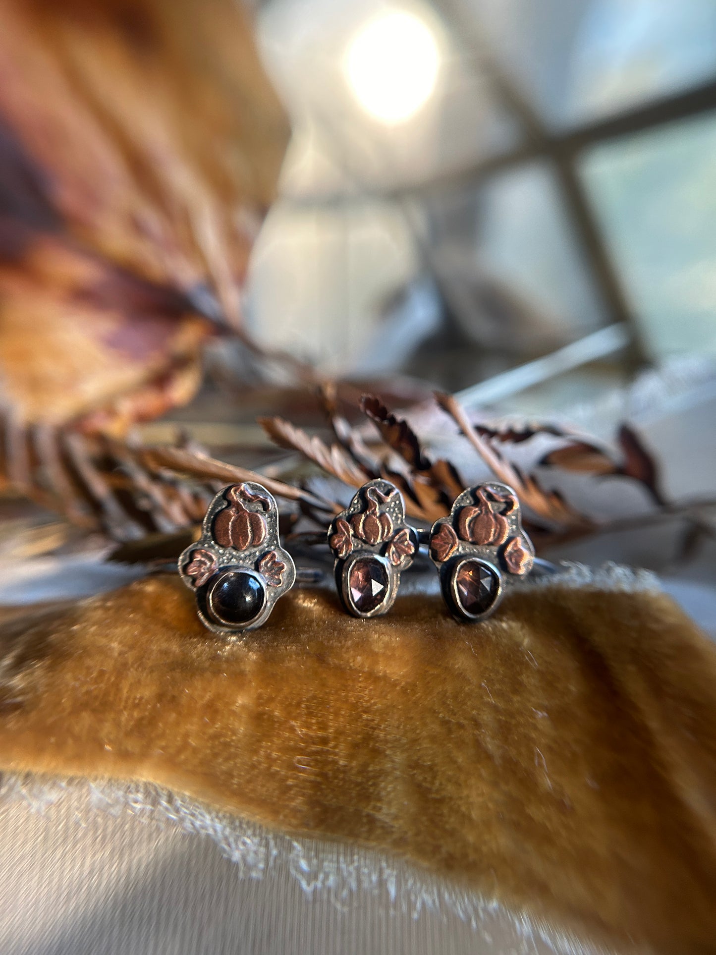 Ready to ship pumpkin rings sizes 6.75,8, 9 in zircon and black moonstone