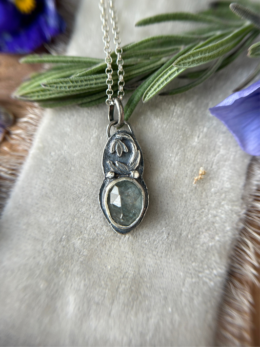 Snowdrop with Sparkling Aquamarine Necklace- sterling silver