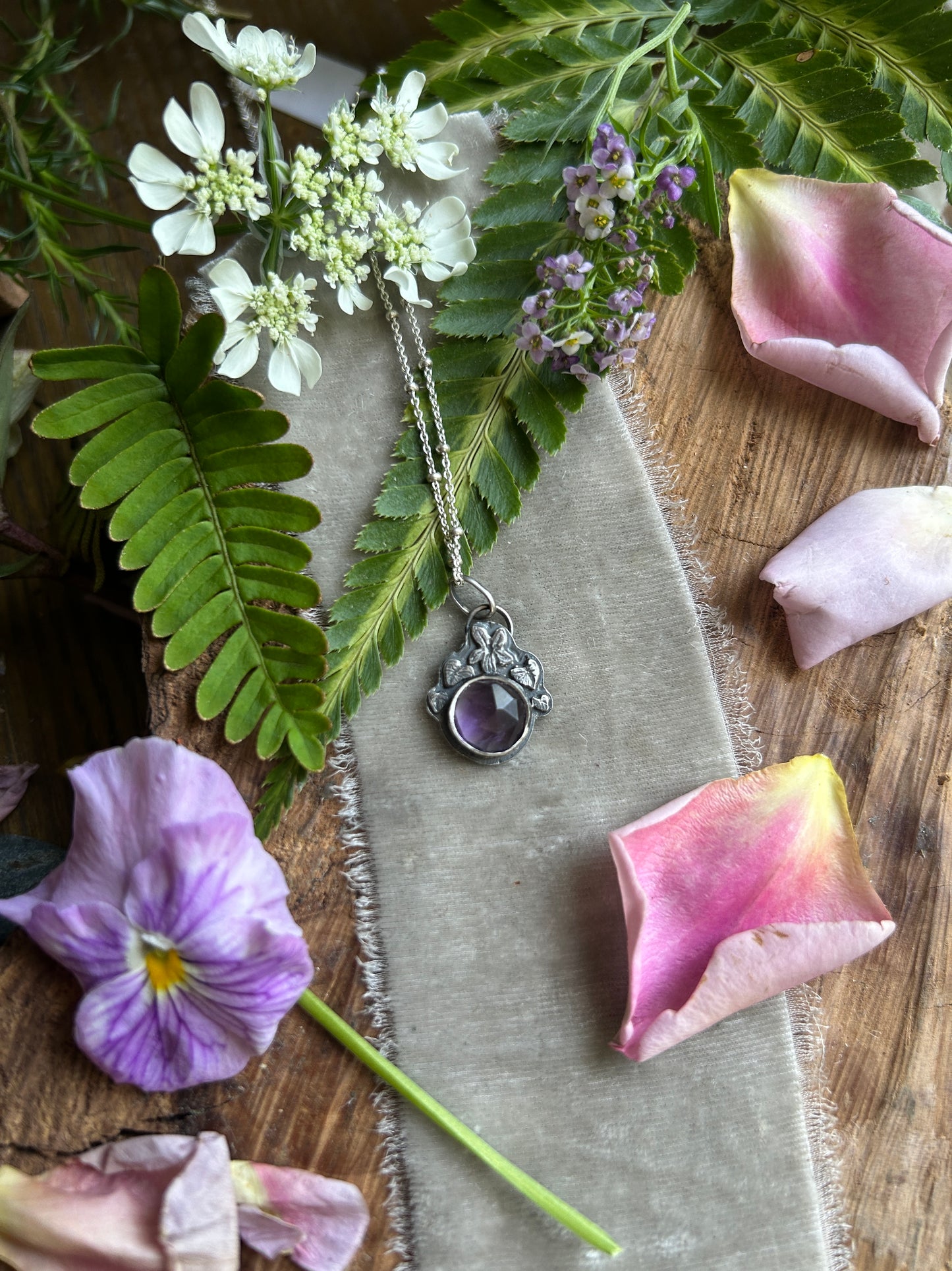 Amethyst wild violet necklace- Sterling silver jewelry
