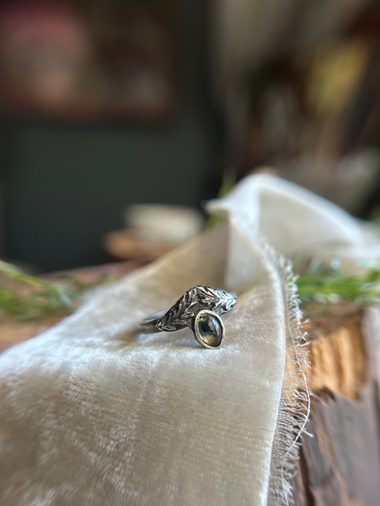 Mugwort songea sapphire ring- Sterling silver jewelry