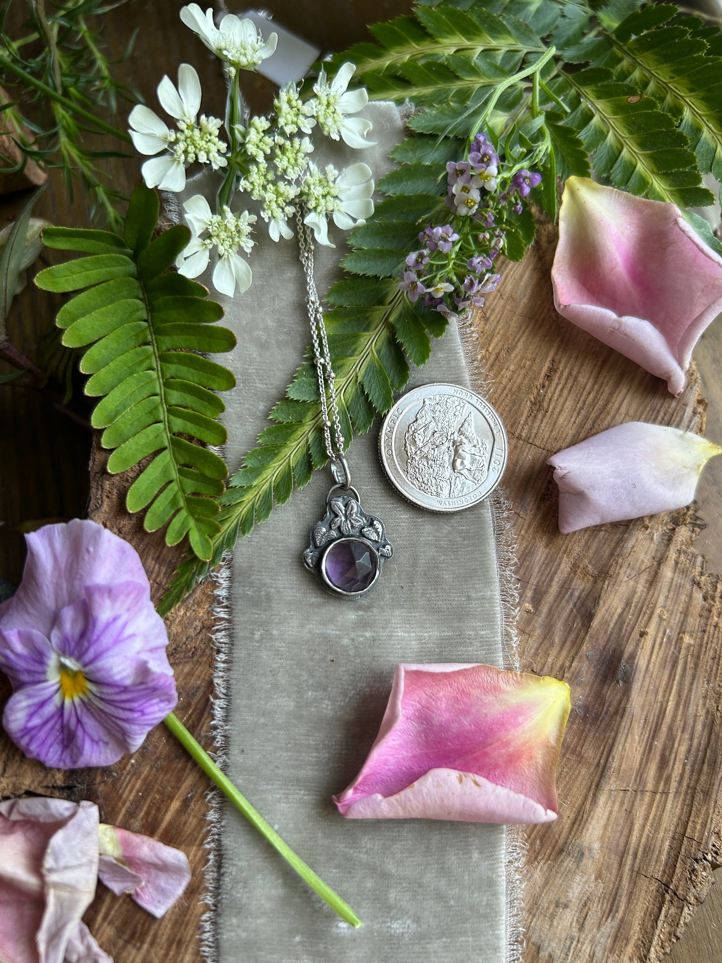 Amethyst wild violet necklace- Sterling silver jewelry