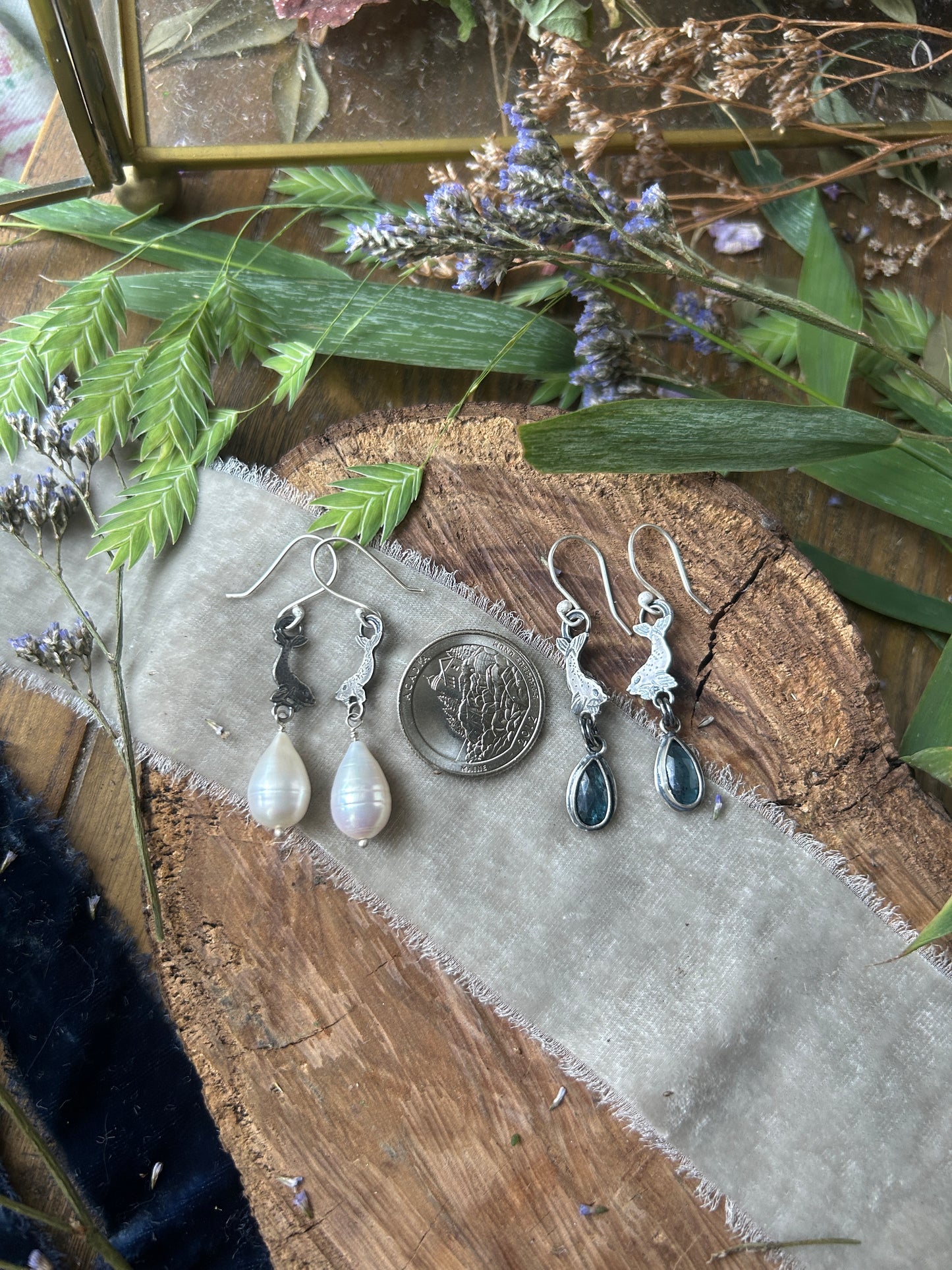 Selkie Seal Earrings choice of gem- sterling silver jewelry