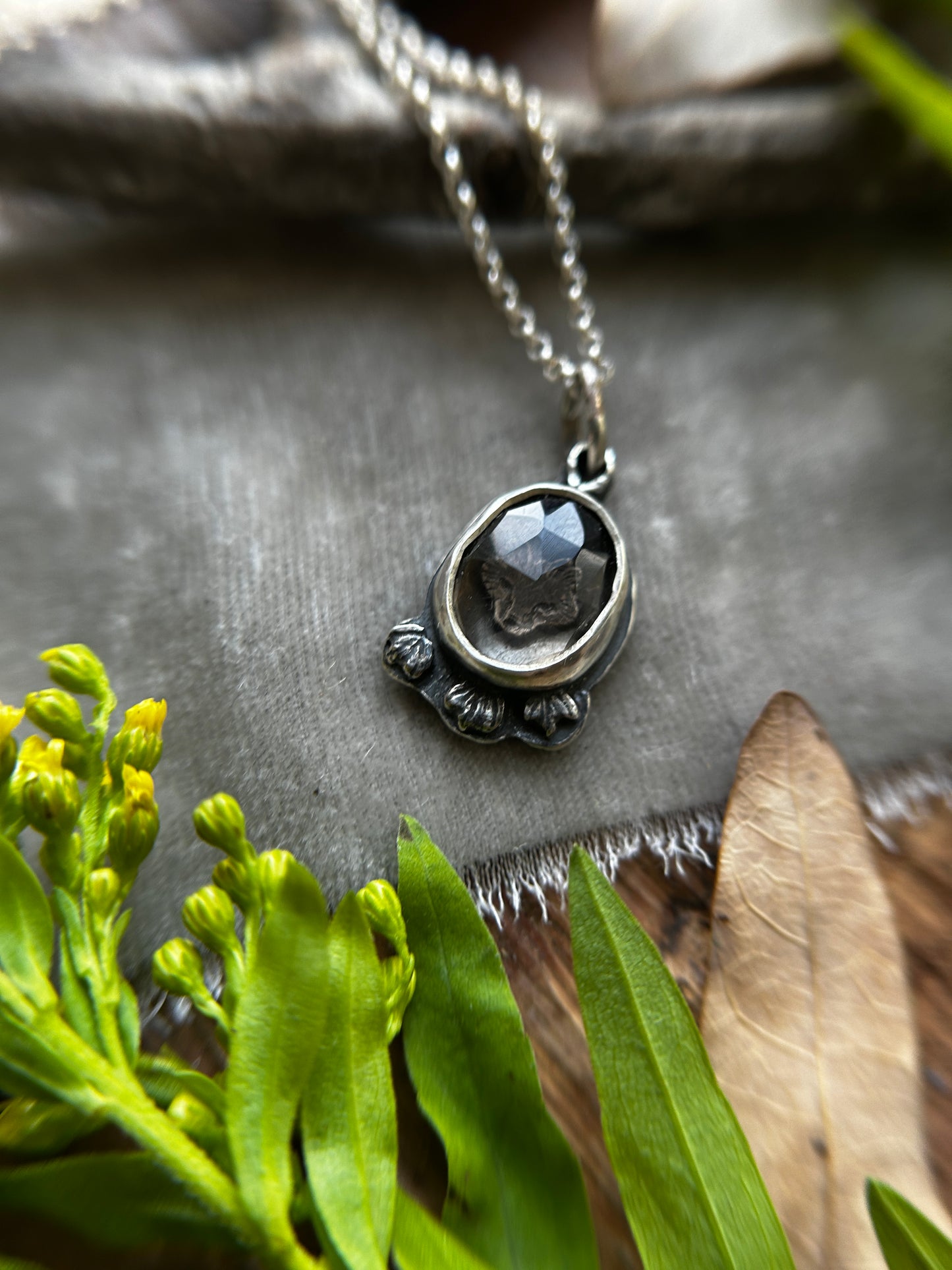 Forest Fox Necklace in Imperial Topaz or Smoky Quartz- sterling silver copper jewelry