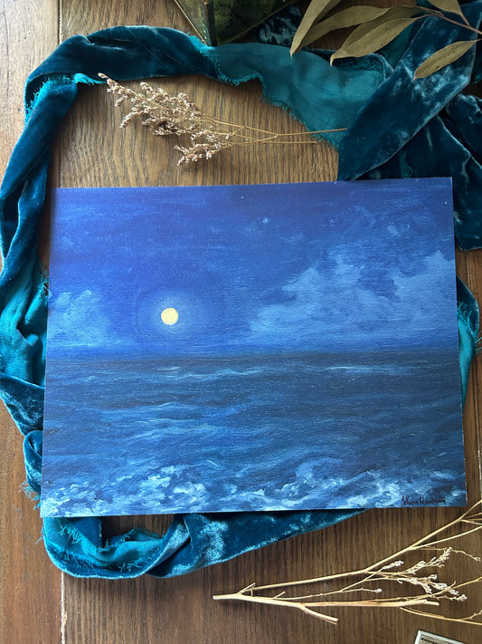 Nocturne Seascape in Blue- art ocean landscape print 8-10