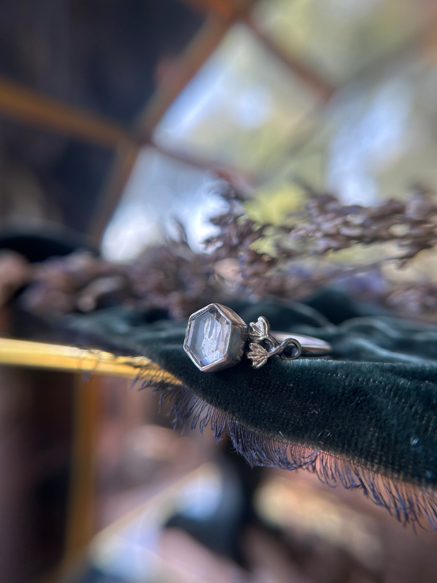 Rabbit in the Ivy Garden ring- sterling silver finished to ring size