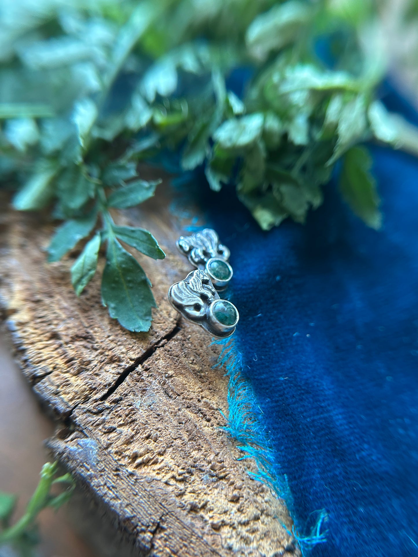 Mini Kelpie Earrings with moss agate- sterling silver jewelry