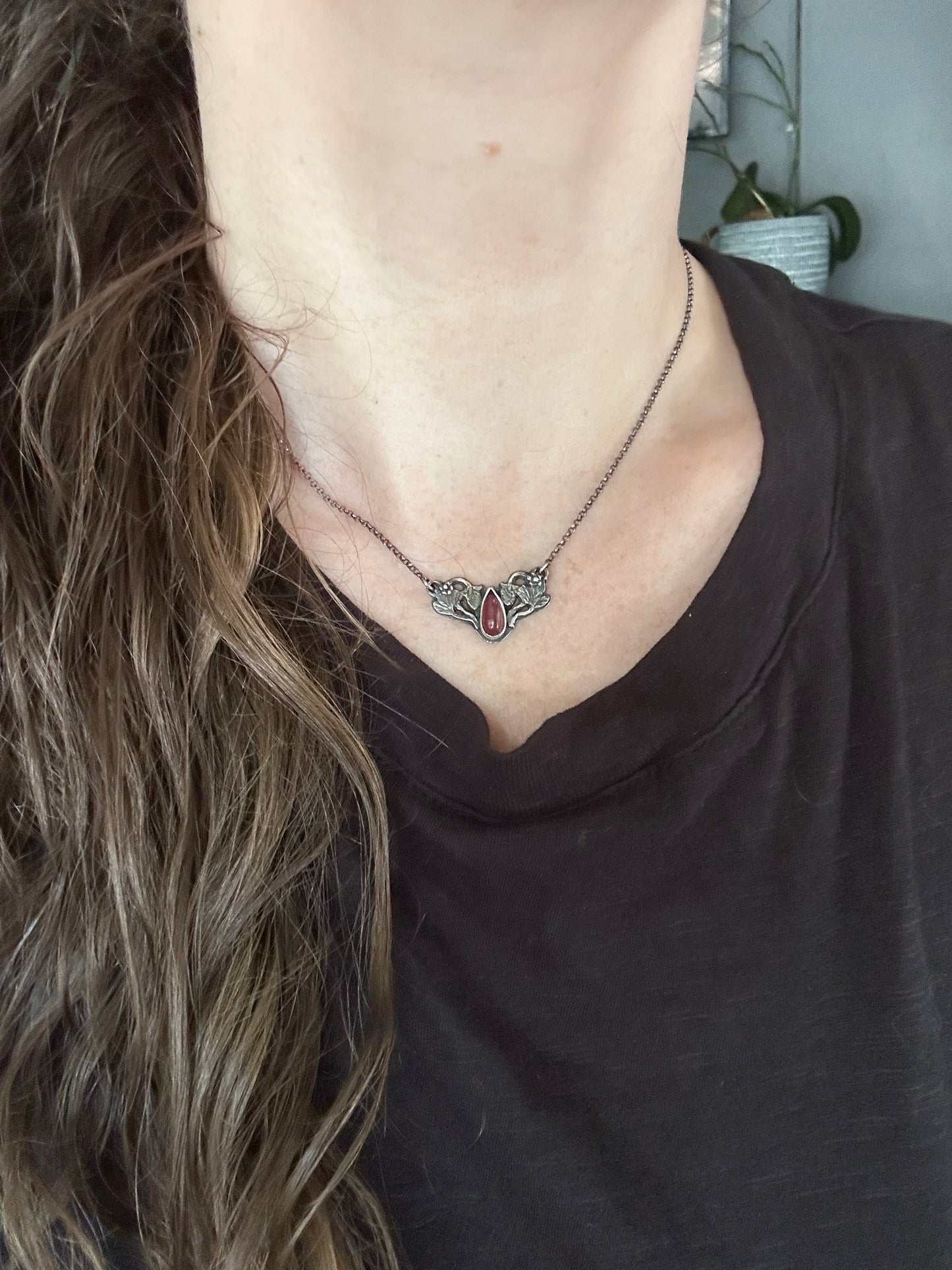 Pink Tourmaline Strawberry necklace- Sterling silver jewelry