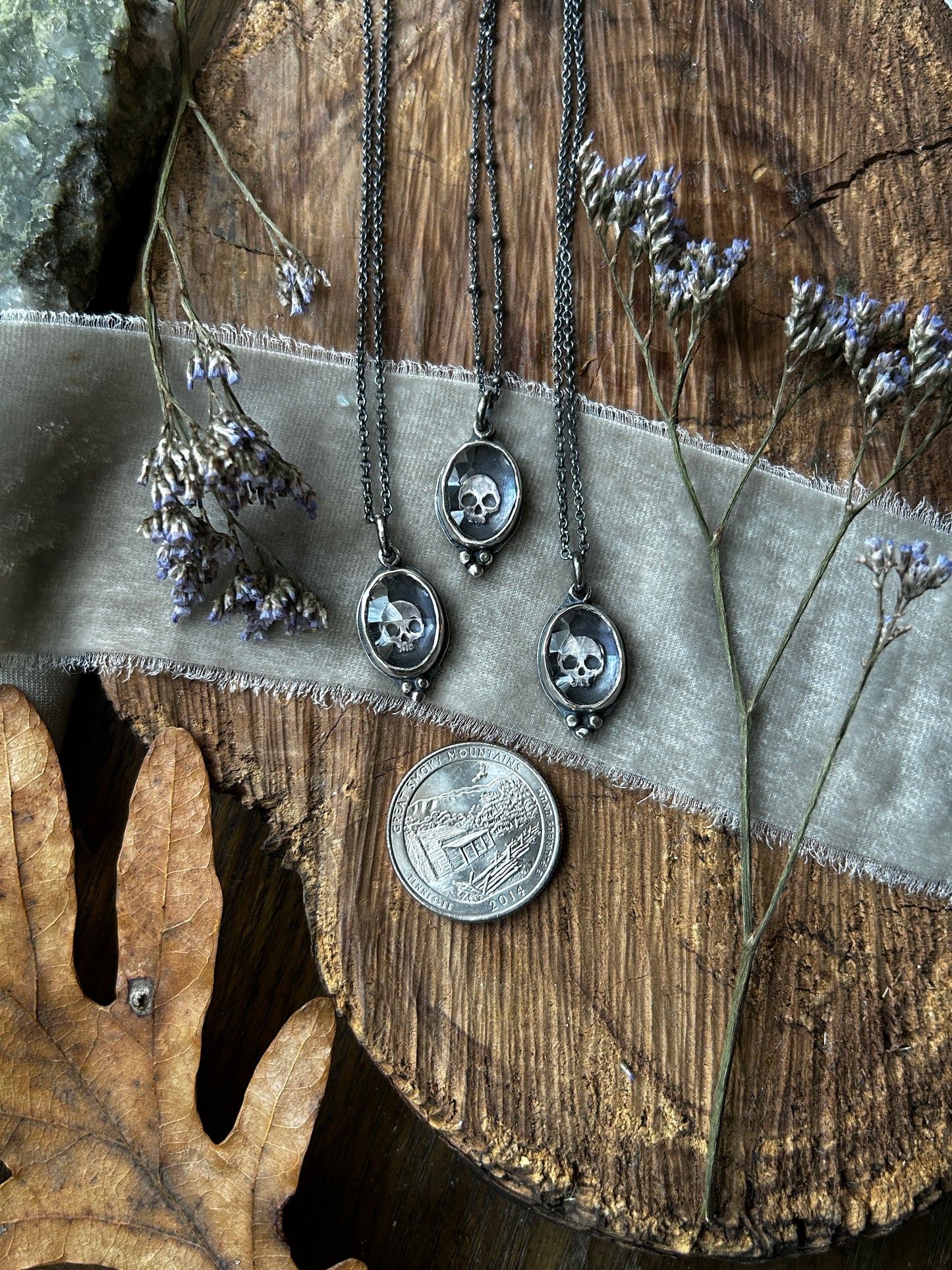 Amethyst skull necklace MADE TO ORDER-memento mori sterling silver jewelry