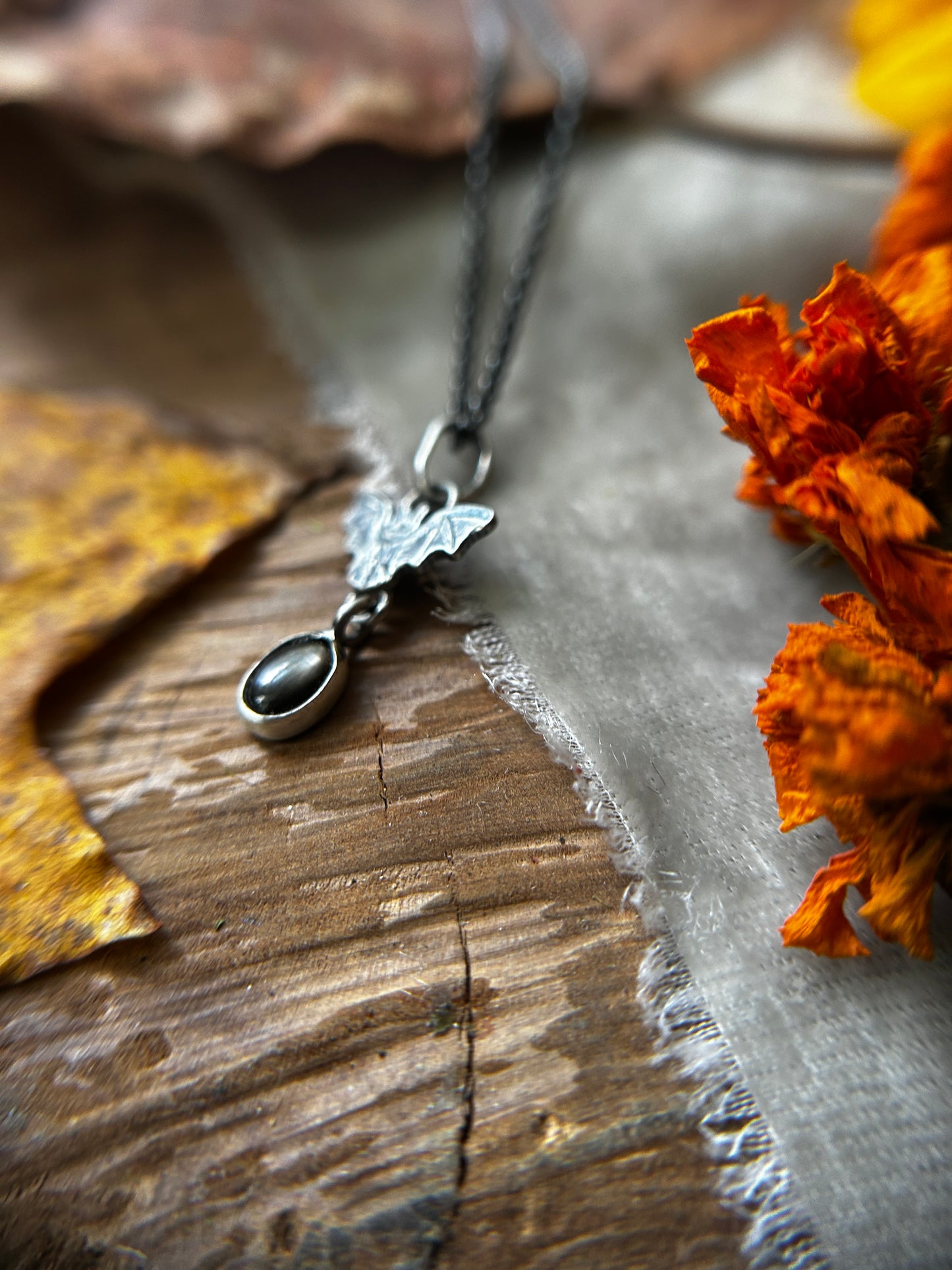 Bat Necklace with star sapphire- sterling silver jewelry- PRE ORDER