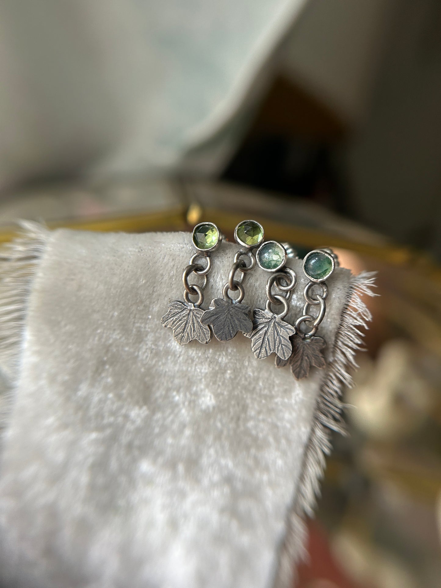 Ivy Earrings in moss agate or peridot- sterling silver