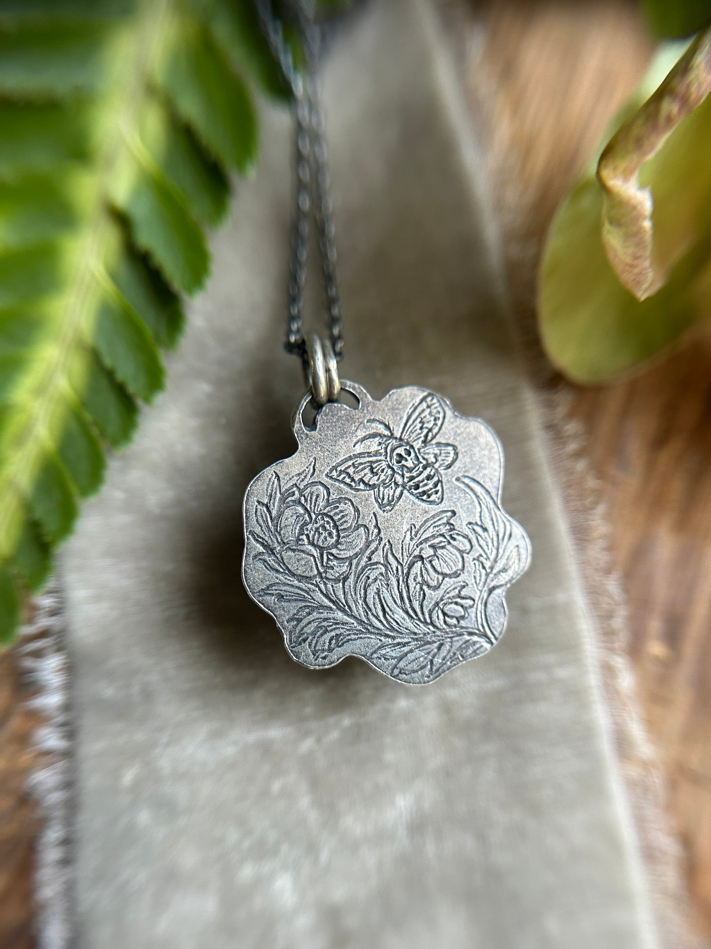 Star garnet and grey moonstone hellebore flower necklace- Sterling silver jewelry