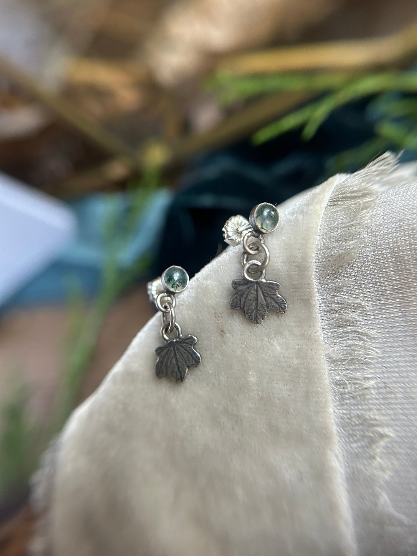 Ivy Earrings in moss agate or peridot- sterling silver